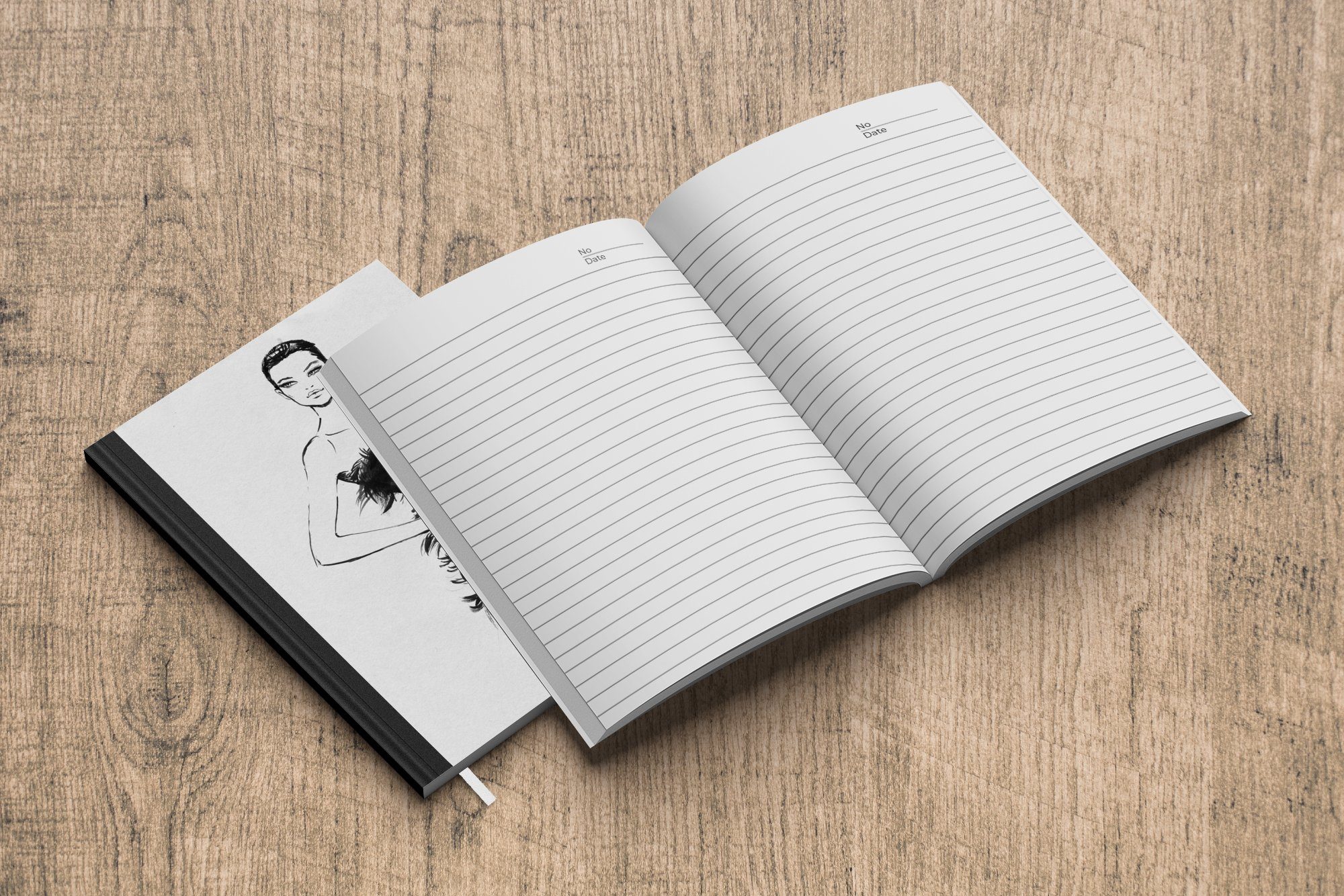 MuchoWow schwarz-weiße Illustration einer Journal, Eine Haushaltsbuch 98 Frau, Notizbuch A5, Merkzettel, Tagebuch, Notizheft, Seiten,