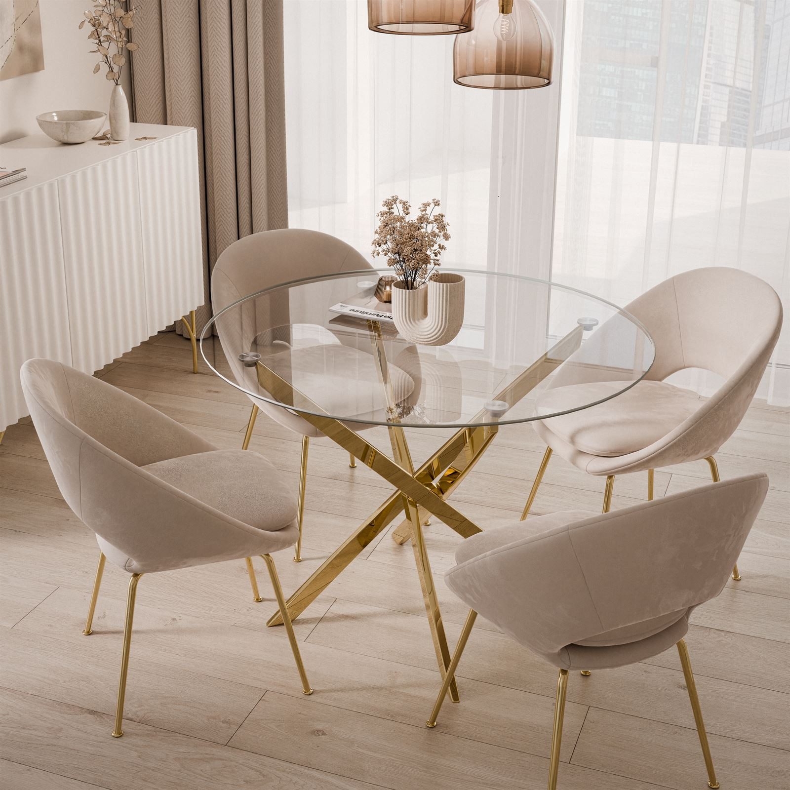 Lookway Esstisch CRISTAL 100 cm Runder Esstisch mit Glasplatte, Durchmesser Ø 100 cm