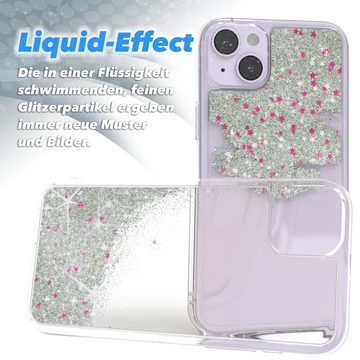 EAZY CASE Handyhülle Liquid Glittery Case für Apple iPhone 14 Plus 6,7 Zoll, Kratzfeste Silikonhülle stoßfestes Back Cover Phone Case Etui Silber