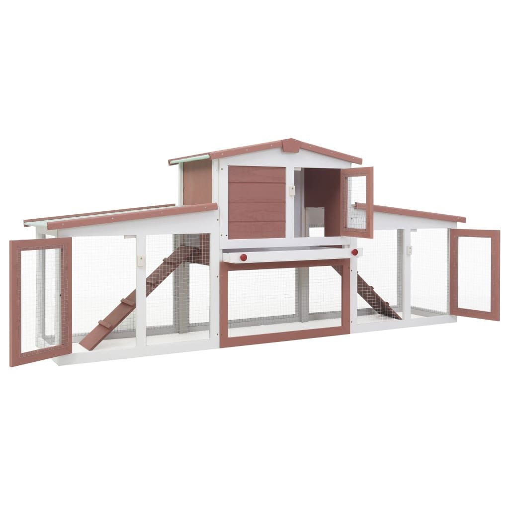vidaXL Kleintierstall, Großer Kaninchenstall Braun und Weiß 204x45x85 cm Holz