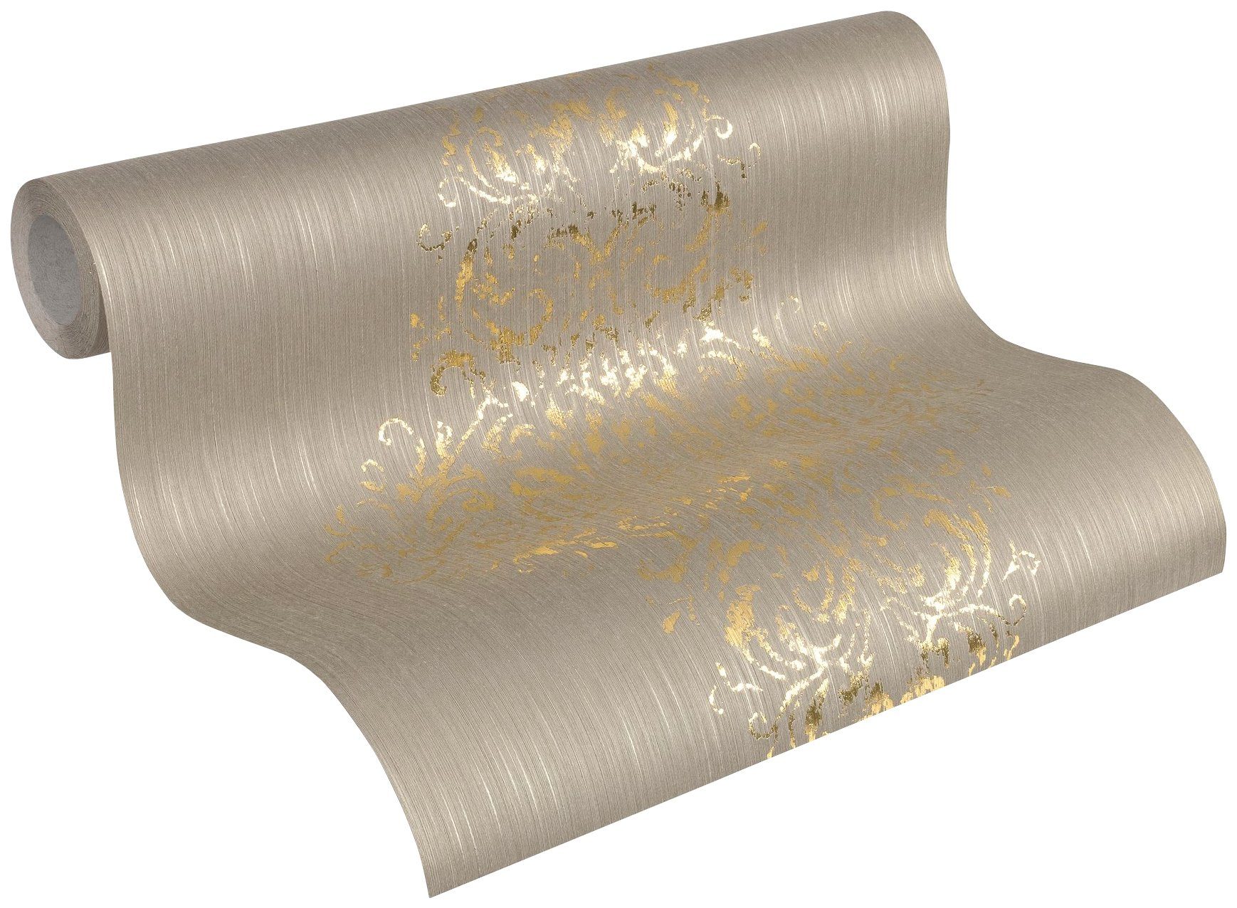 beige/gold Création Luxury Paper Tapete Architects Effekt samtig, Textil Metallic A.S. Textiltapete Barock wallpaper, Barock,