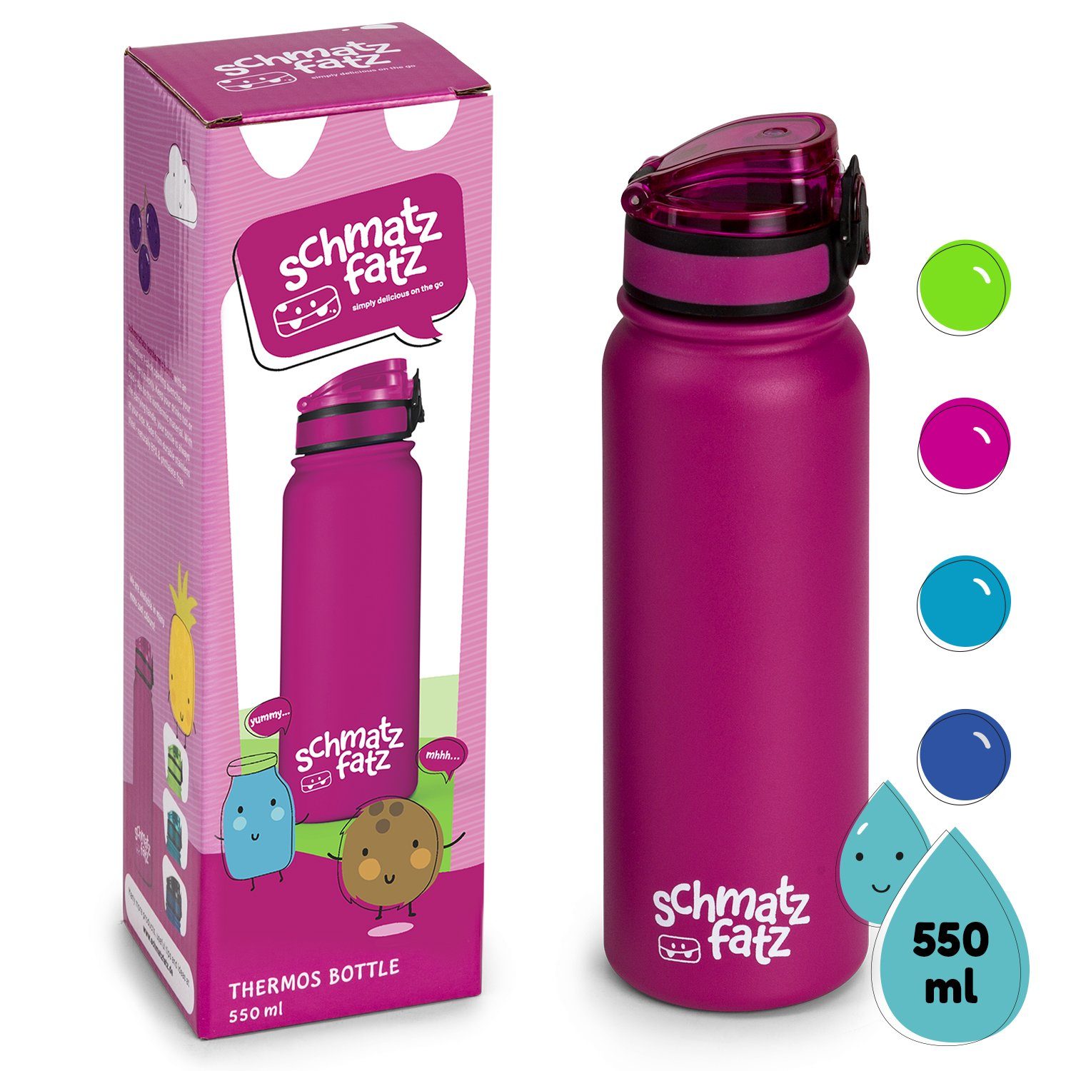 Klarstein Trinkflasche Wakaba Thermosflasche 550ml, Violett 550 Outdoor Kinderflasche Schule ml Kindergarten Sport