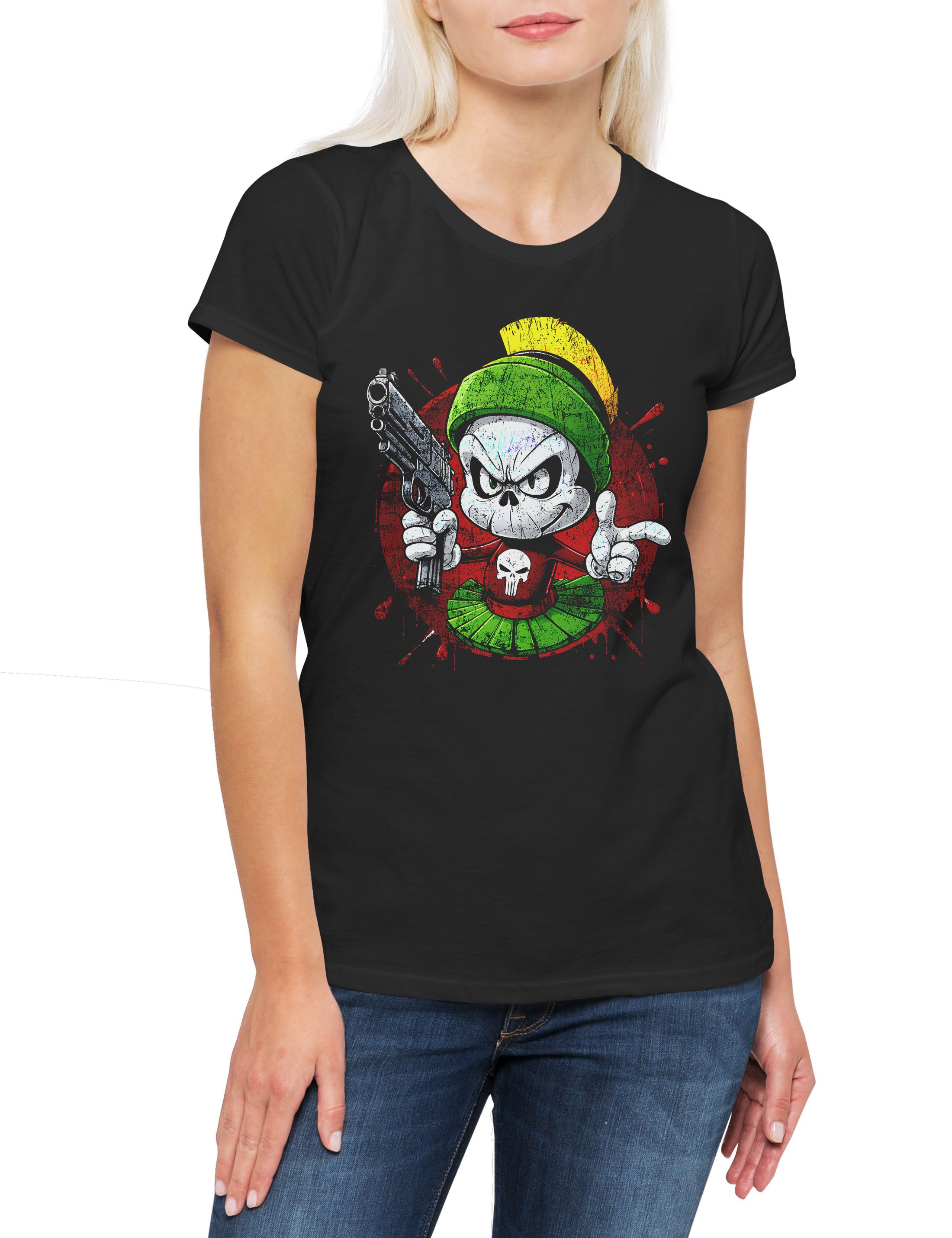 Print-Shirt Vigilante Marv Damen T-Shirt Skull Logo Toon Cartoon Comic Marvin