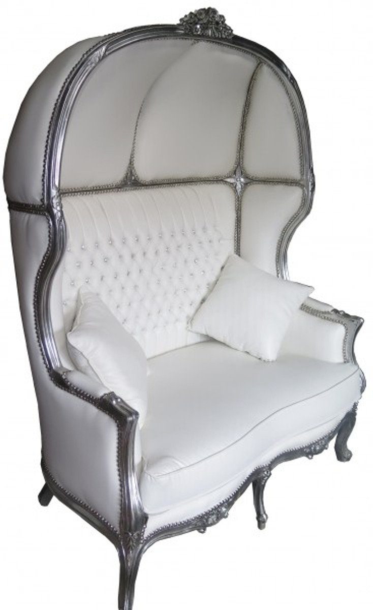 Hochzeit Lounge 2-Sitzer 2er Casa Sofa Weiß Wohnzimmer Couch Möbel Silber - Lederoptik Padrino Ballon Barock /