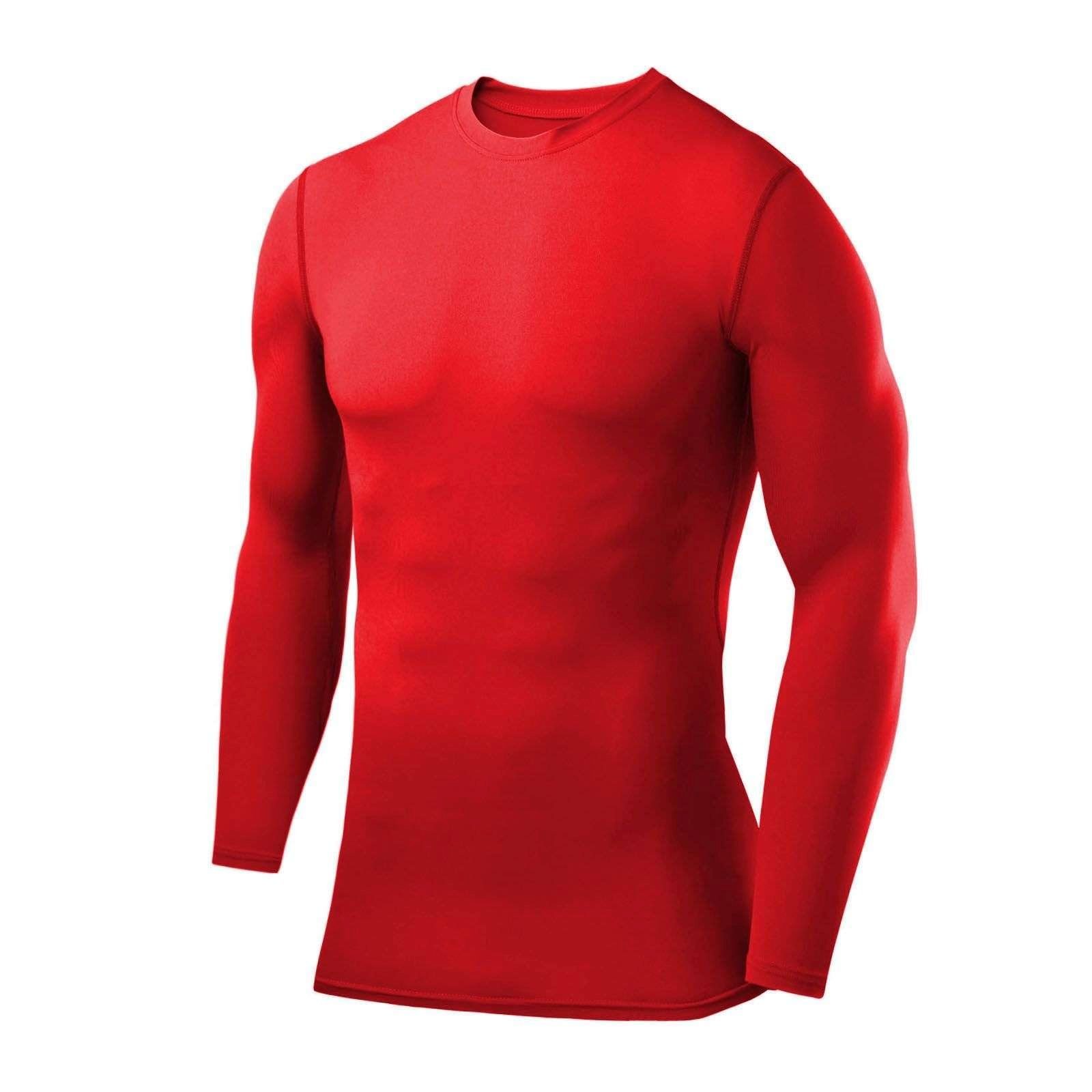 POWERLAYER Langarmshirt PowerLayer Kompressions Shirt Herren Rundhalsausschnitt Rot XS