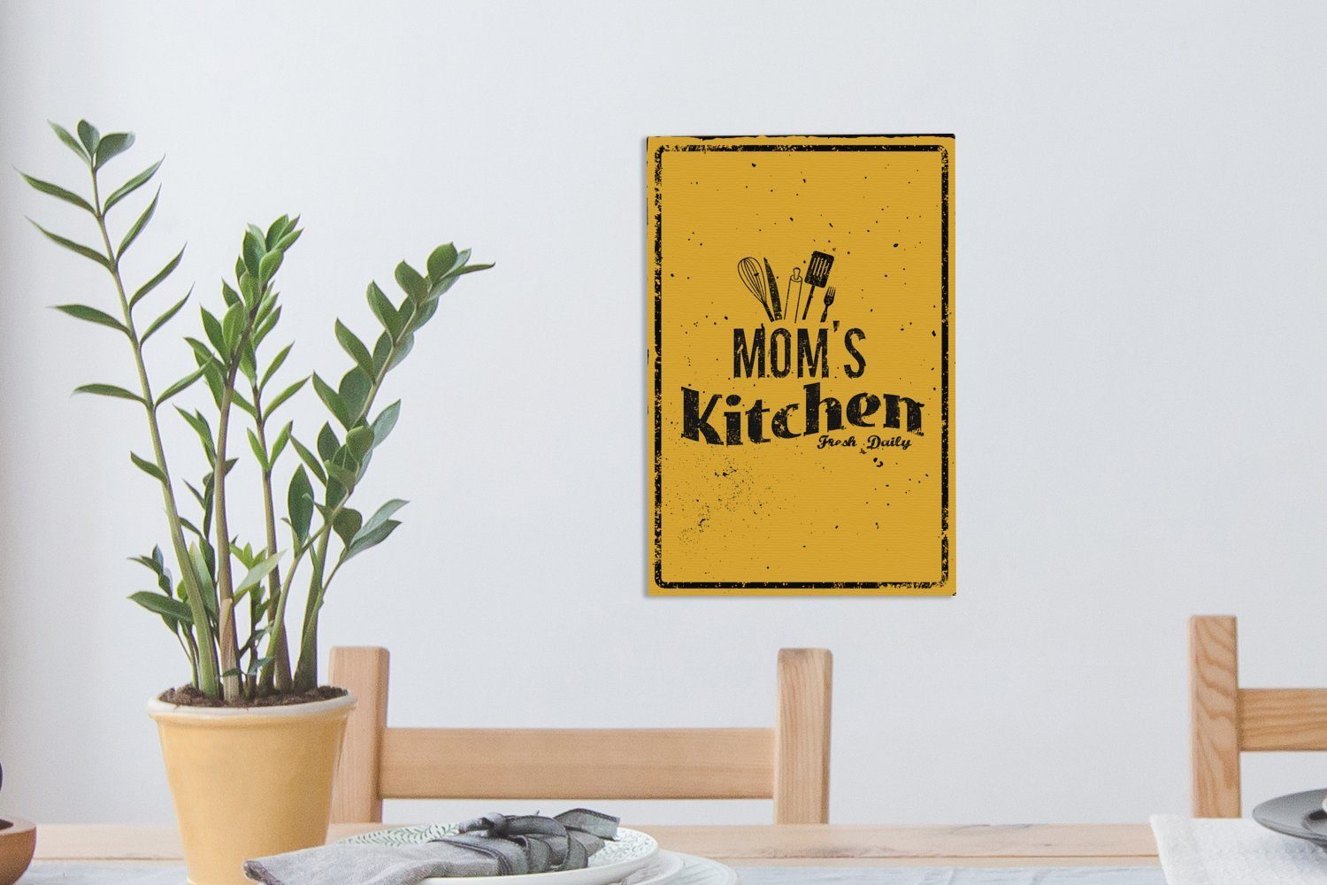 OneMillionCanvasses® Leinwandbild Küche - Mutter inkl. Leinwandbild (1 Gemälde, - cm Vintage, bespannt fertig St), 20x30 Zackenaufhänger