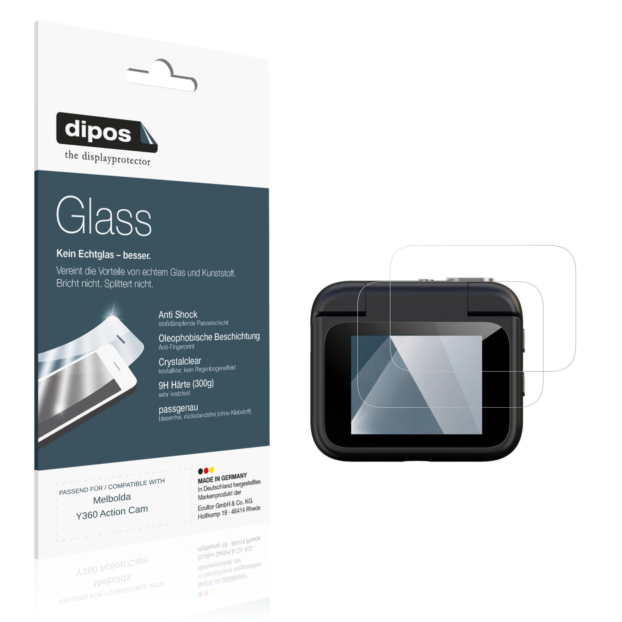 dipos Displayschutzfolie Schutzfolie für Melbolda Y360 Action Cam, 2 Stück, Displayschutz Schutz Folie Made in Germany