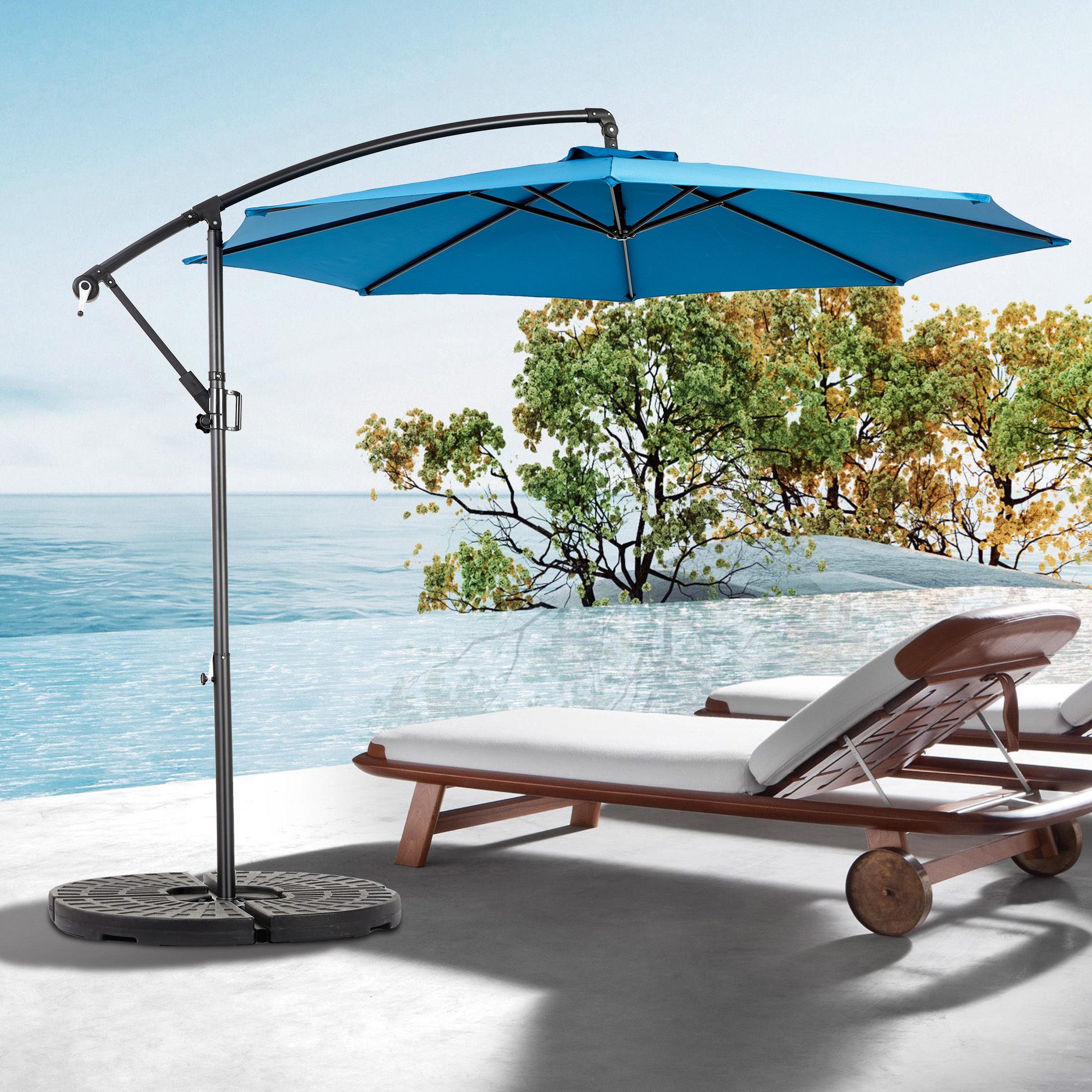 CHICFURN Sonnenschirm Ampelschirm mit einfacher Neigungsverstellung und 8 Rippen, Packung, Polyester, Garten und Pool, 10 ft, Dunkelblau, ohne Standfuß