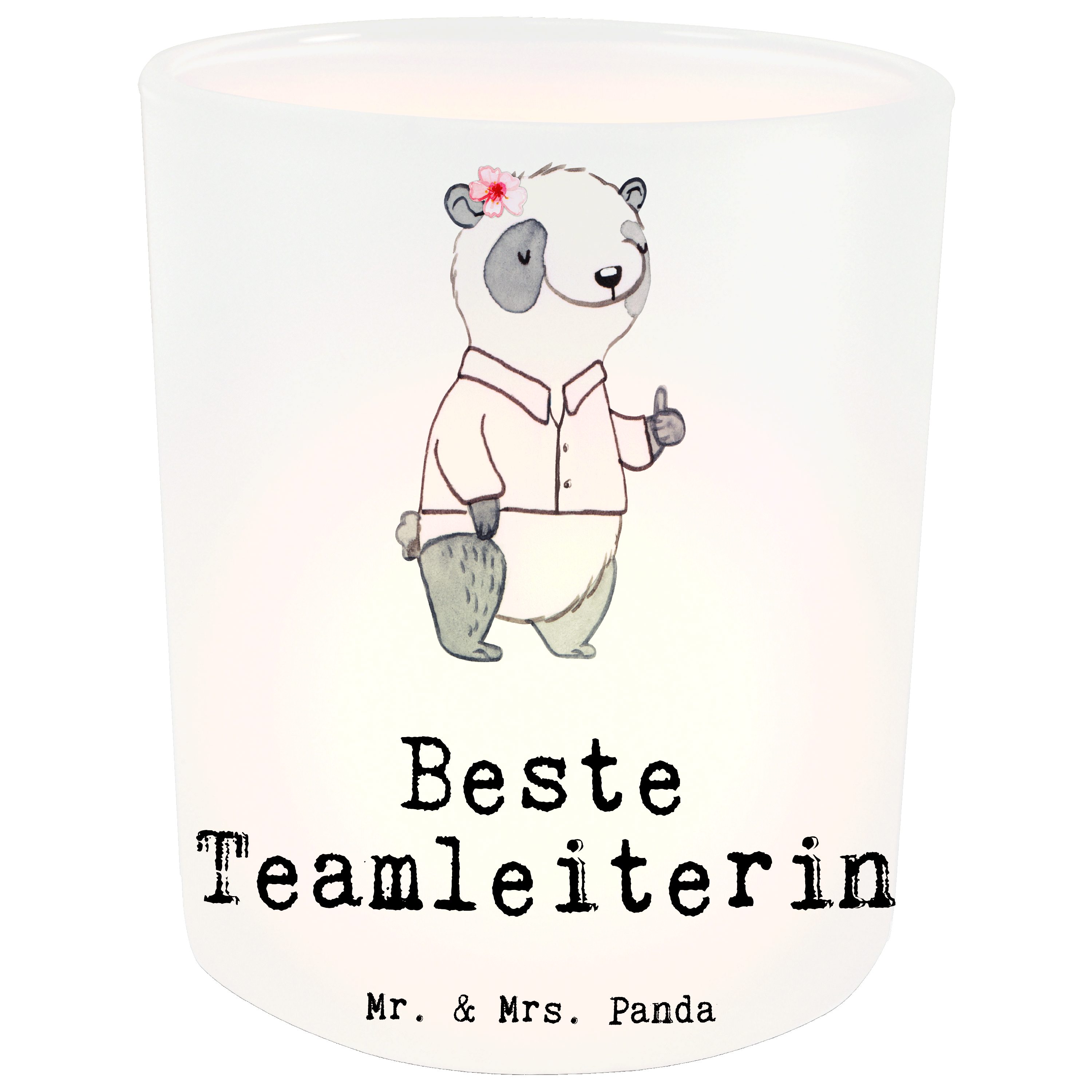 Panda Mrs. & (1 - St) Windlicht Teamleiterin Transparent Geschenkide Danke, Geschenk, Beste Mr. - Panda