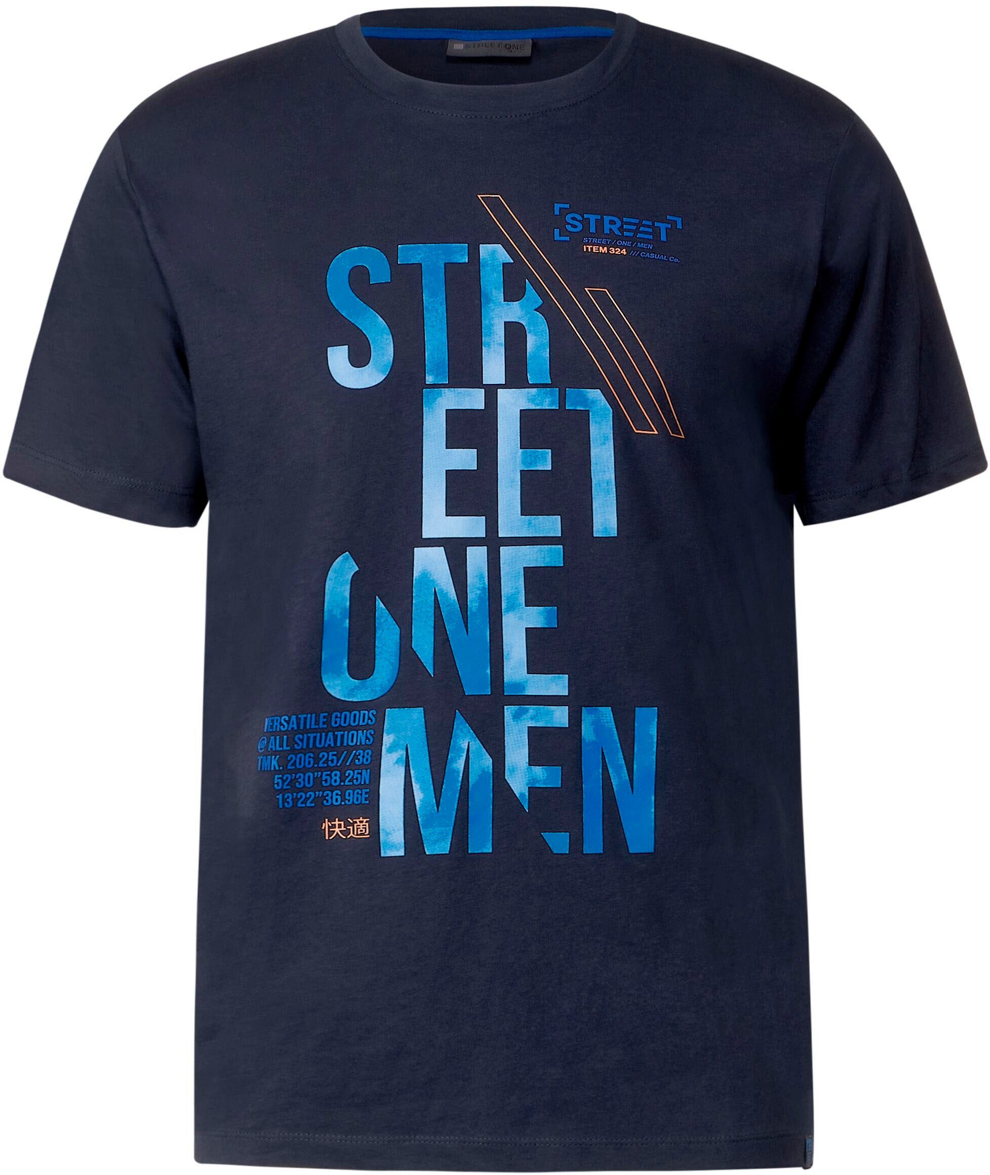 mit MEN T-Shirt Label-Front-Print ONE STREET