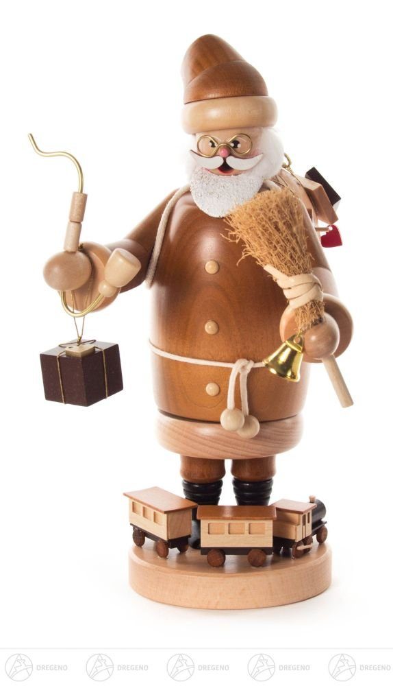 Dregeno Erzgebirge Räuchermännchen Räuchermann Weihnachtsmann natur Höhe ca 24,5 cm NEU, Räuchermann Weihnachtsmann mit Rute und Sack