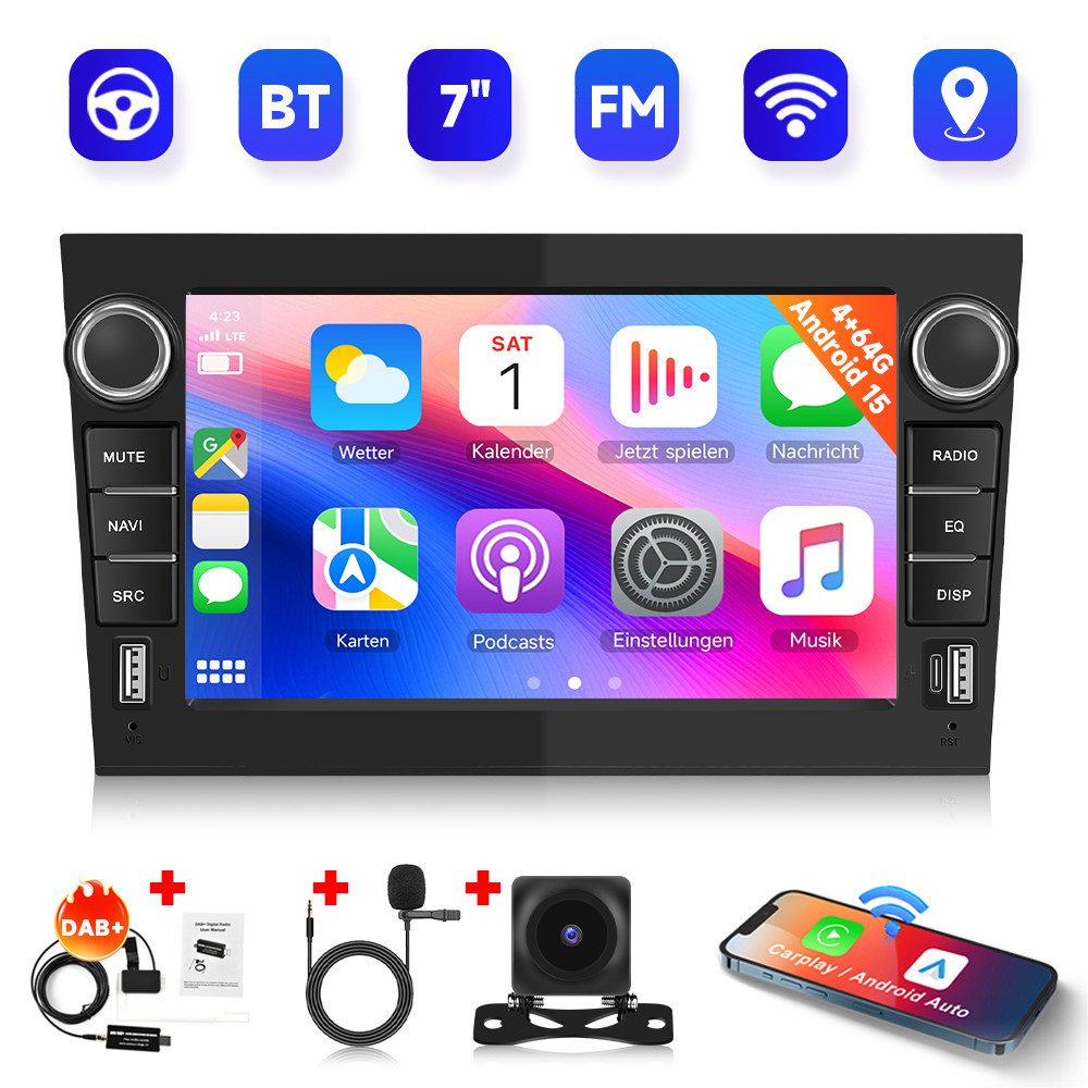 Hikity Autoradio Opel Android GPS 7'' Touchscreen Bluetooth-GPS-FM-Radio Autoradio (Digitalradio (DAB), Wireless Carplay & Android Auto, 4GB+64GB)