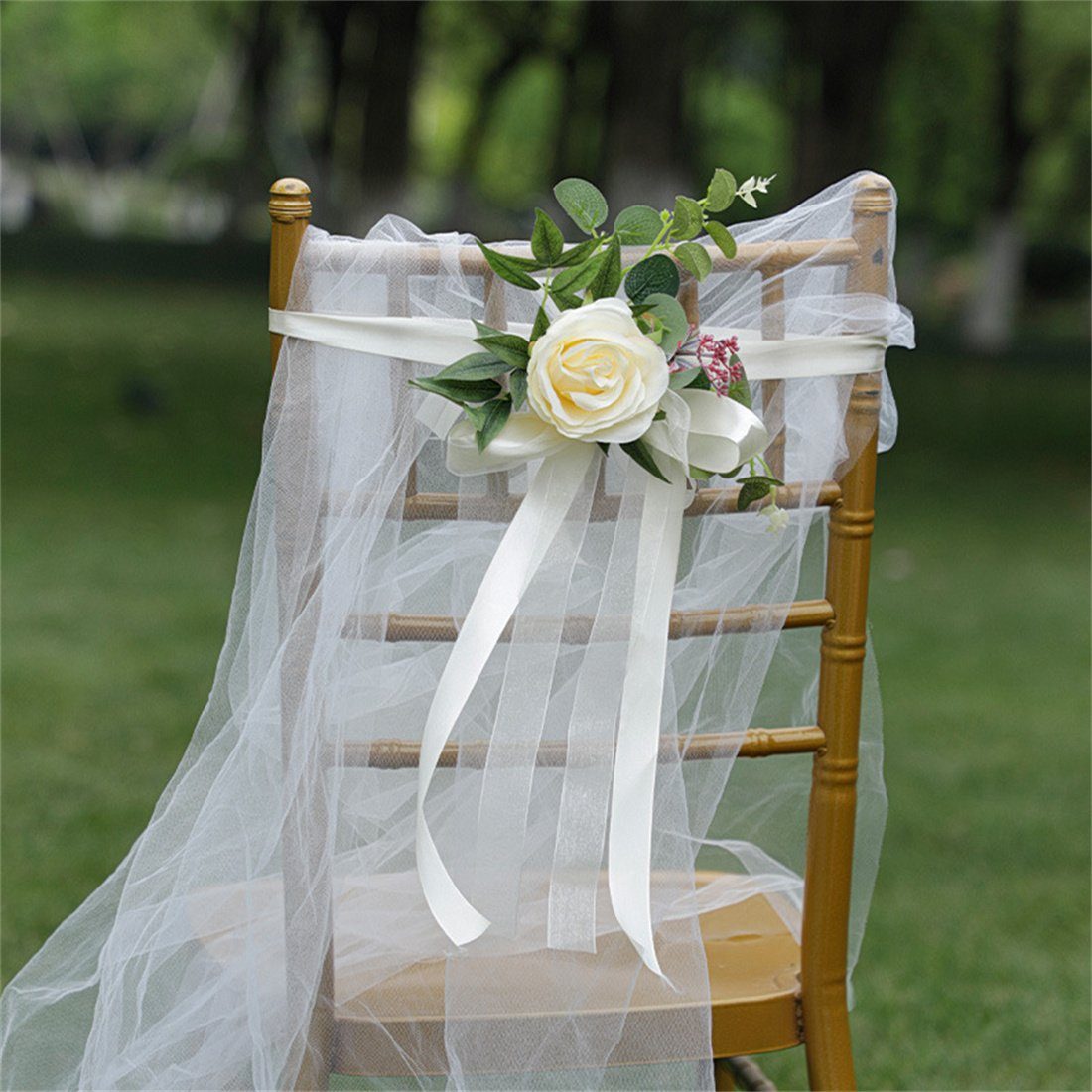 Kunstkranz Dekorative Blumen für die Stuhllehne bei Hochzeiten, simuliertes Grün, DÖRÖY Gelb