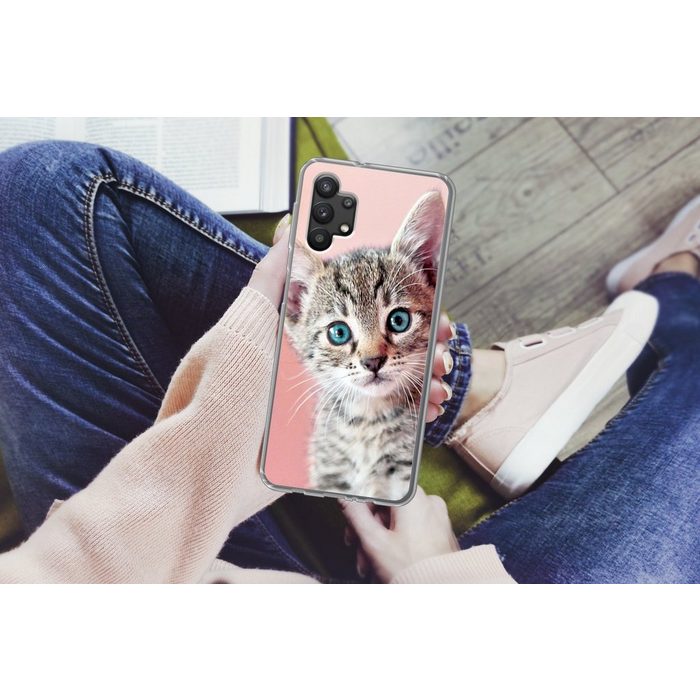MuchoWow Handyhülle Kätzchen - Blau - Rosa Handyhülle Samsung Galaxy A32 5G Smartphone-Bumper Print Handy ZV10936