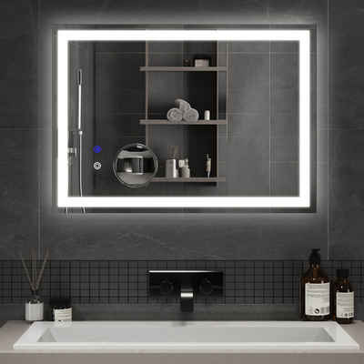 Meerveil Badspiegel Badezimmerspiege (IP44), 70x50cm mit Touch-Schalter und Beschlagfrei, 5Fach-Lupe Abnehmbar