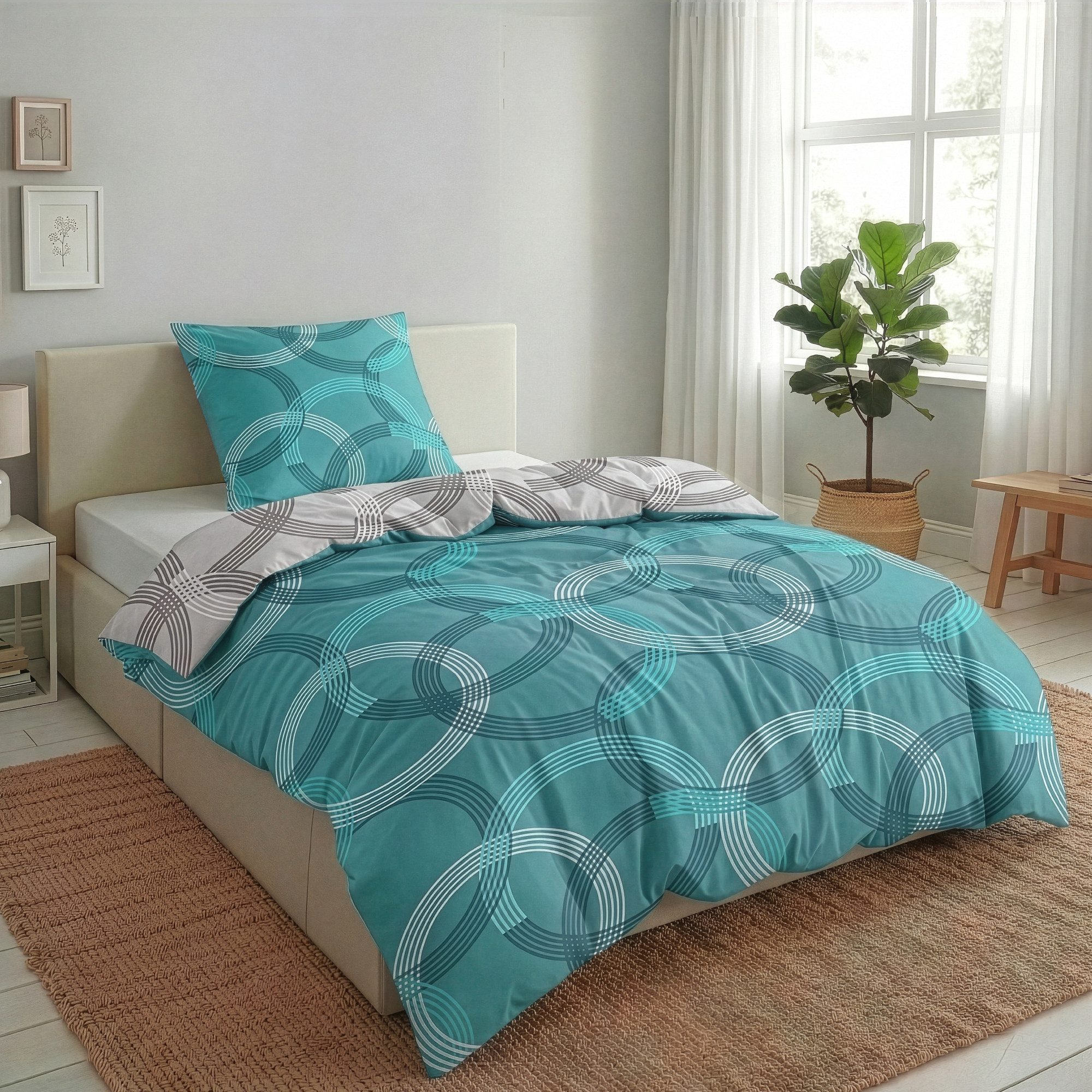 Malika Bettwäsche 155x220 + 80x80 cm atmungsaktiver Baummwoll Renforce Bettbezug, Renforce Baumwolle, 2 teilig, Für Allergiker geeignet, pflegeleicht, angenehm weicher Stoff