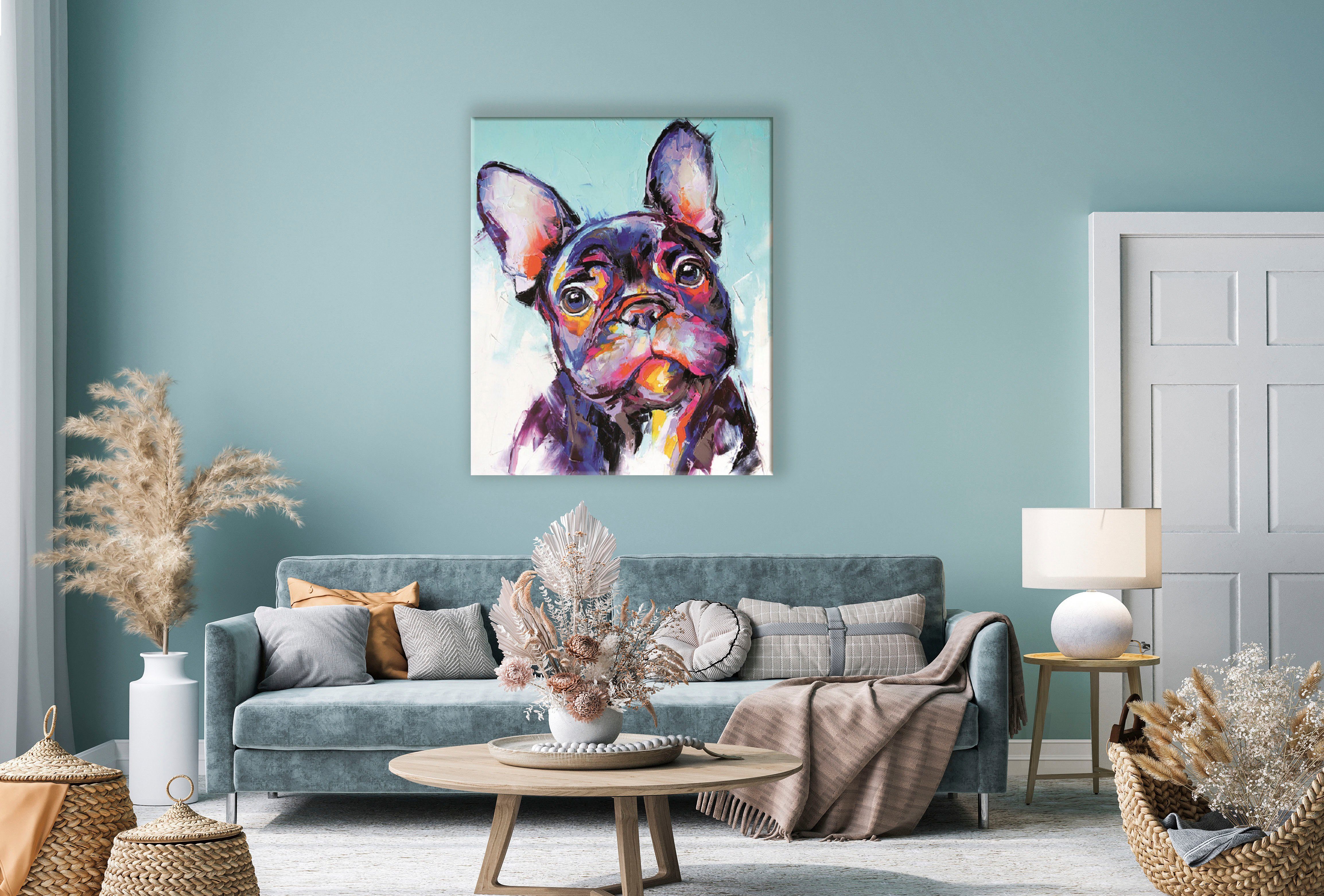 Bönninghoff Leinwandbild Wandbild BUNTE BULLDOGGE XXL 118x140 cm – Leinwandbild Keilrahmen Deko, Haustiere, Hund, Hundebilder (1 St), auf Keilrahmen gespannt