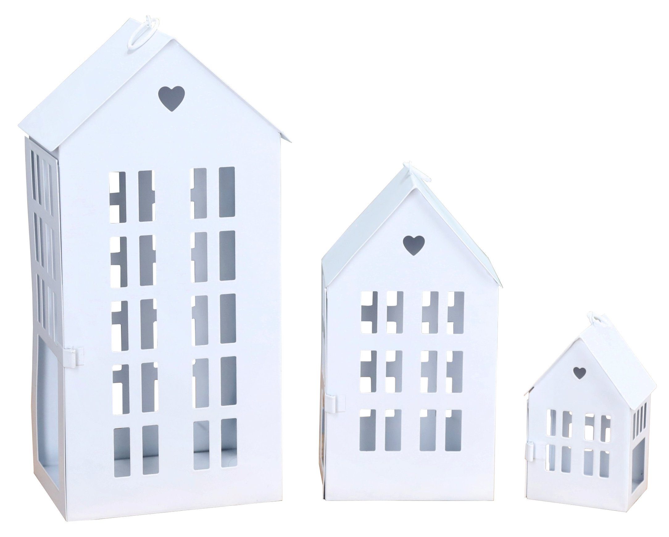 Meinposten Windlicht 3 Laternenhäuser Windlicht Laternen Häuser Metall weiß günstig online kaufen