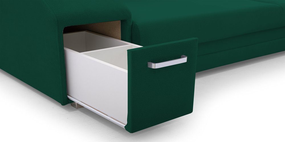 grün Grau Minibar, Ecosofa Hocker und mit DB-Möbel Schlaffunktion, Millo Ecksofa mit in
