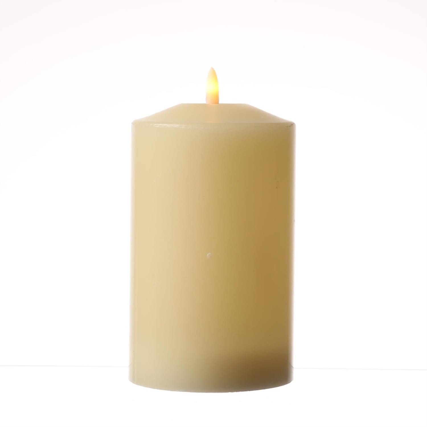 LED-Kerze Stumpenkerze Echtwachs flackernd H: 19cm D: 10cm Timer creme