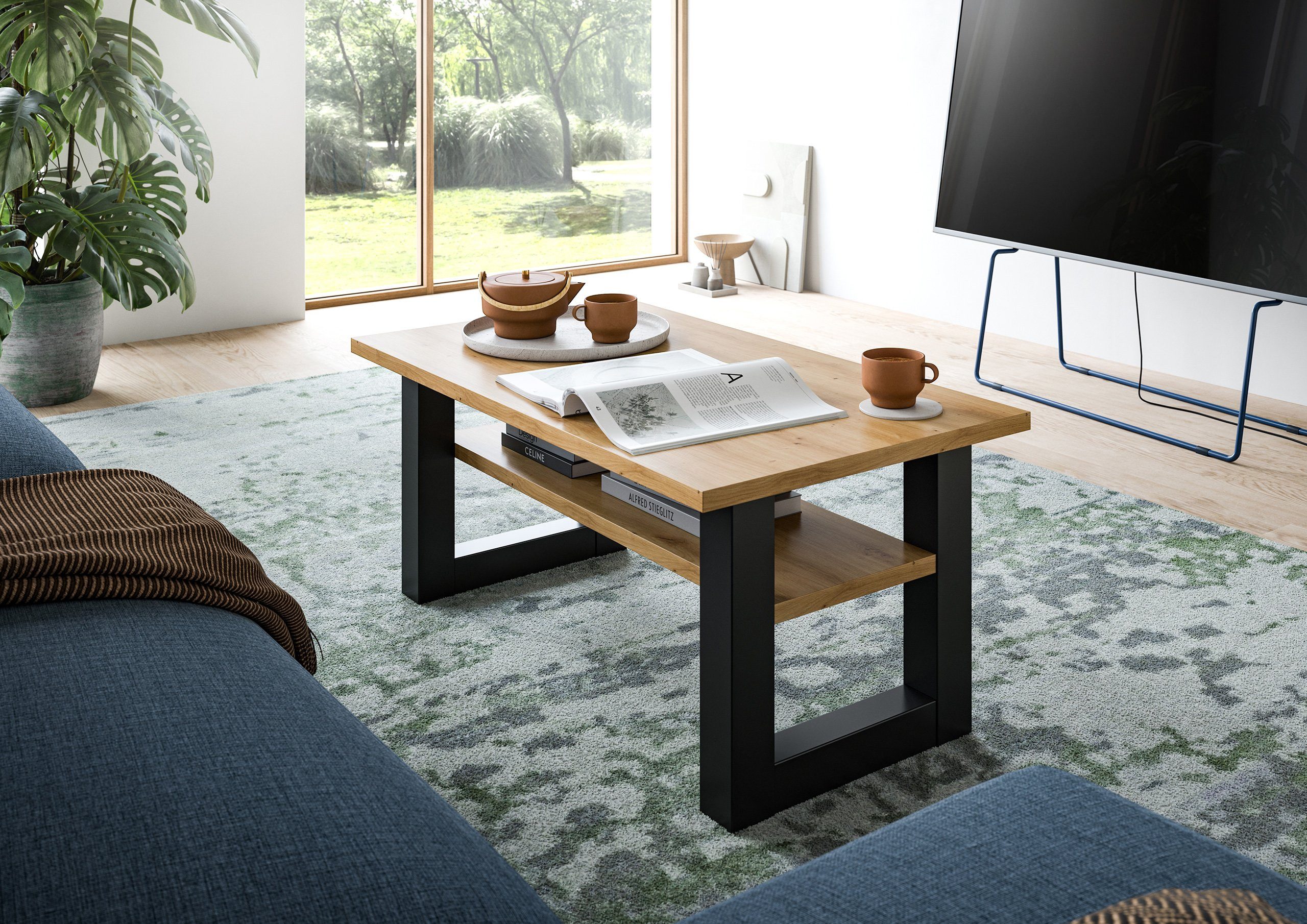 Newroom Couchtisch Grau 90 cm, Couchtisch Artisan Eiche Grau Wohnzimmertisch Sofatisch Modern Zeit...