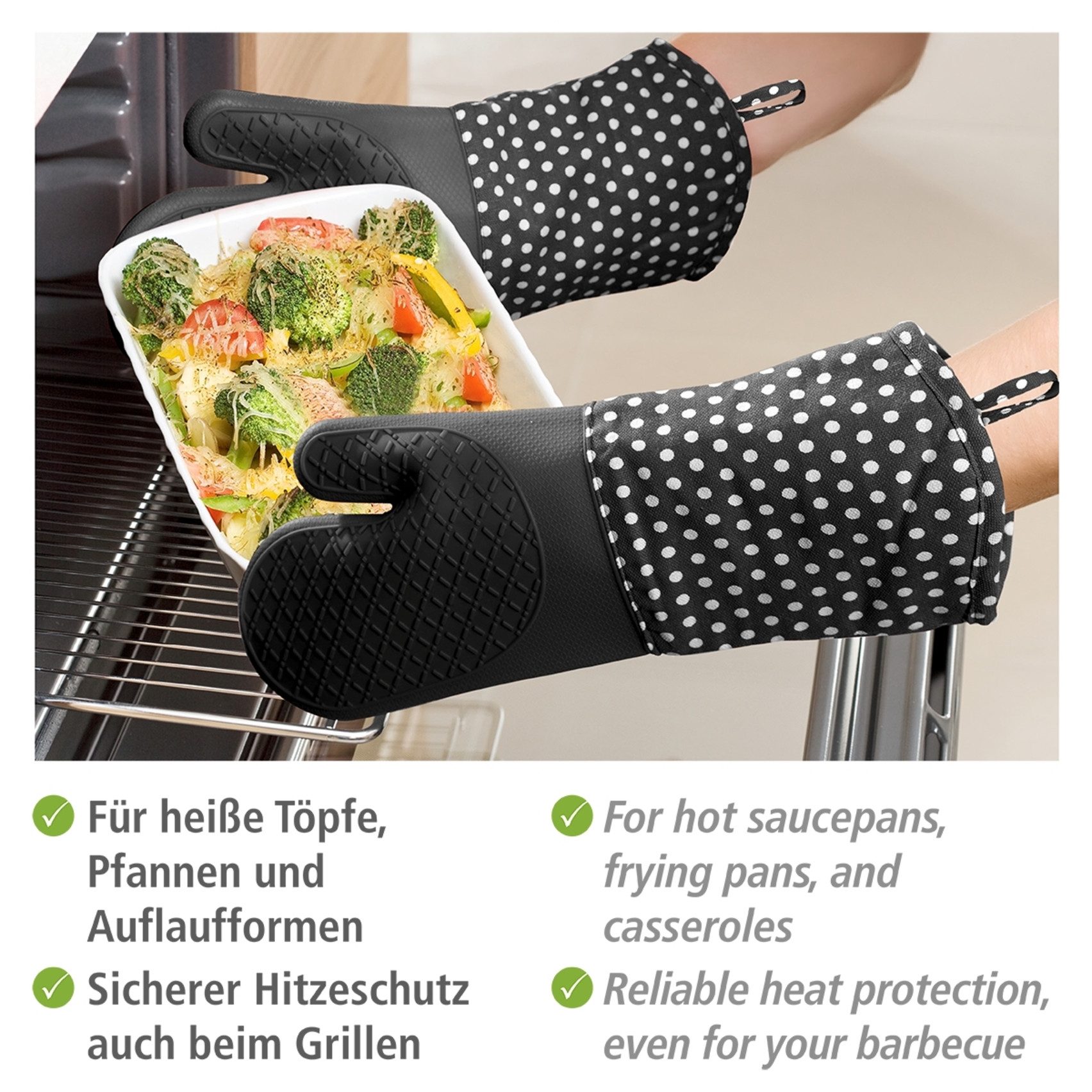 WENKO Topfhandschuhe Modell Silikon, (Set, 2-tlg), Ofen- und Grillhandschuhe, Hitzeschutz, Baumwollinnenseite, 1 Paar