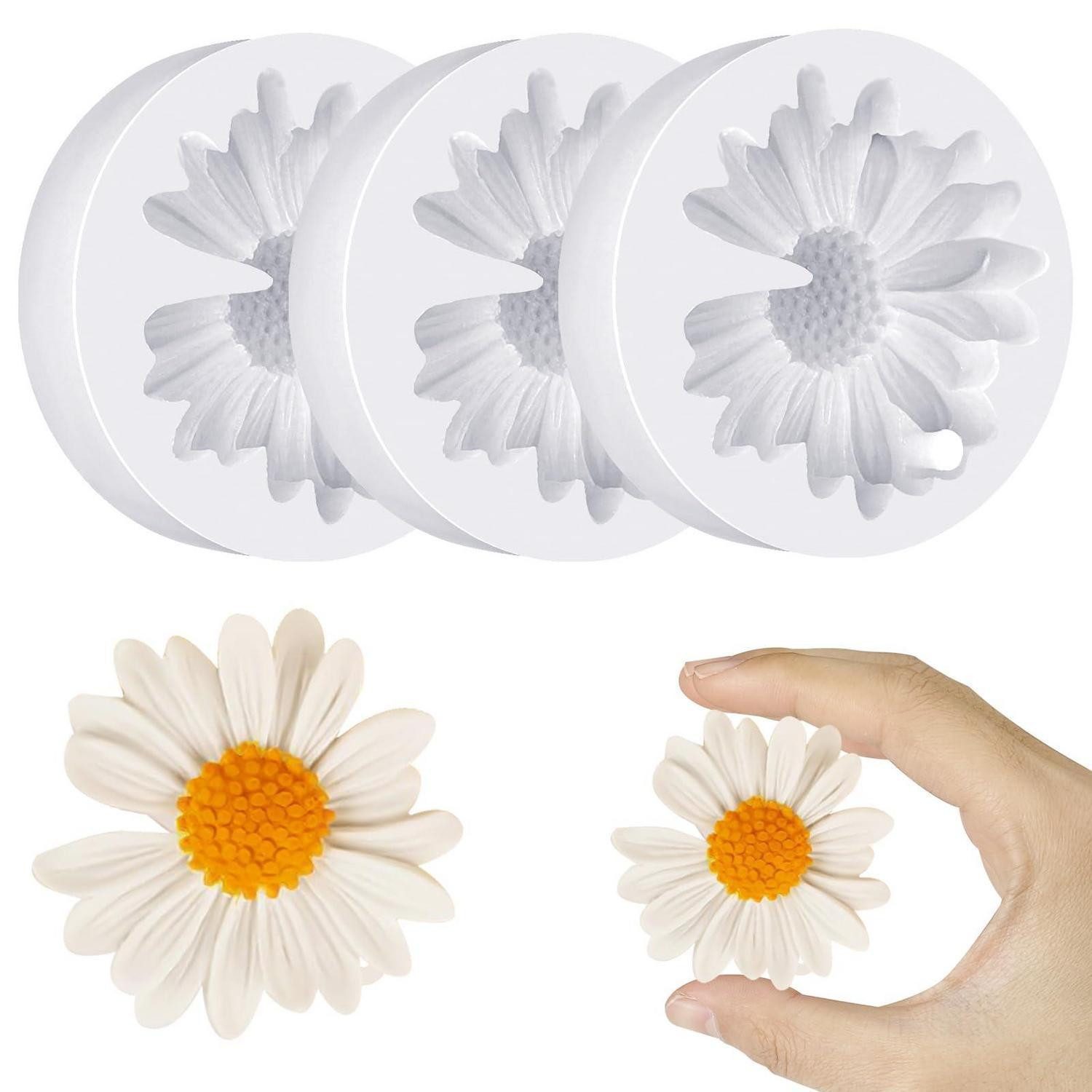LuxusKollektion Formkerze 3er Set Gänseblümchen Kerzenformen Silikon