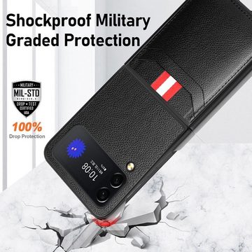 Wigento Handyhülle Für Samsung Galaxy Z Flip4 5G Design Kartenfach Hart Cover Handy Tasche Hülle Etuis Blau