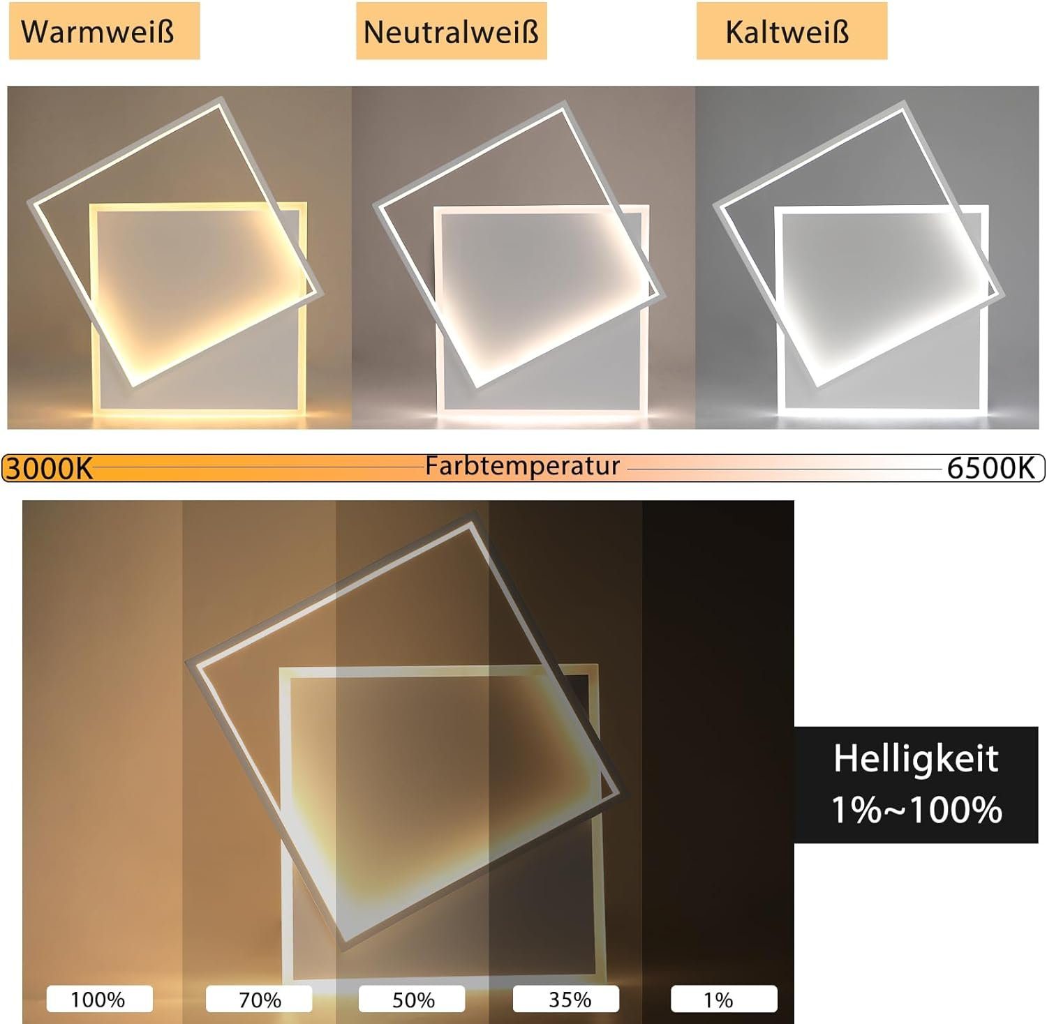 mit Studio Fernbedienung Deckenleuchte Arbeitszimmer Dimmbar 44W, Schlafzimmer fest LED LED Weiß Büro Nettlife Augenschutz, integriert, Kinderzimmer für Deckenlampe