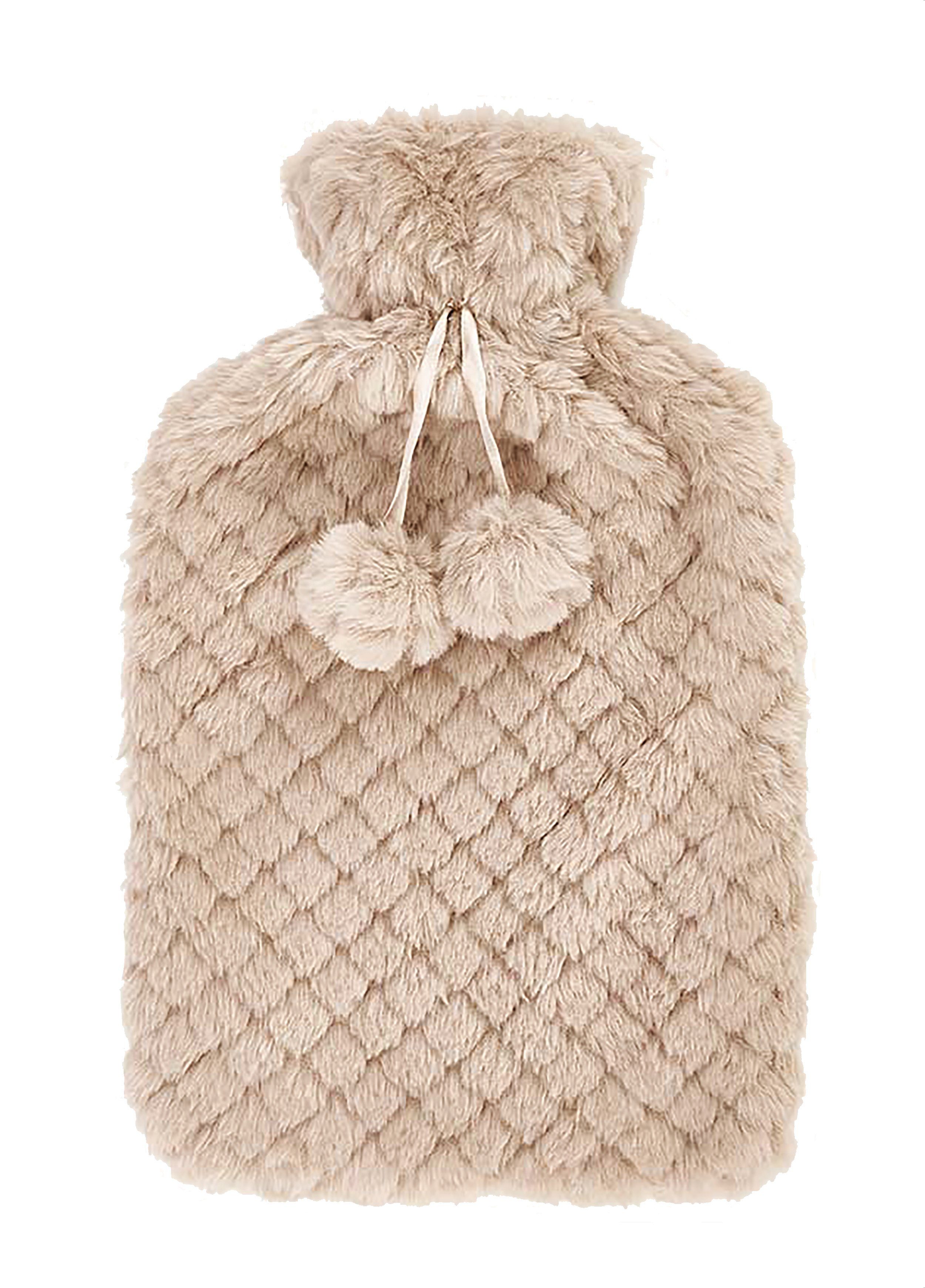 Wärmflasche WÄRMFLASCHE 1,8L aus Gummi mit Bezug kuschliger Bettflasche (Beige-25)