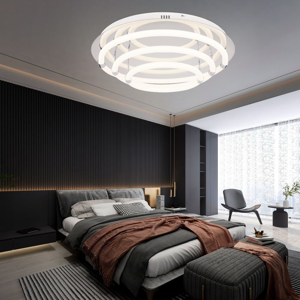GLOBO LIGHTING LED Deckenleuchte, LED-Leuchtmittel fest verbaut, Warmweiß, LED Deckenleuchte Wohnzimmerlampe Metall weiß Ring-Design D 55 cm