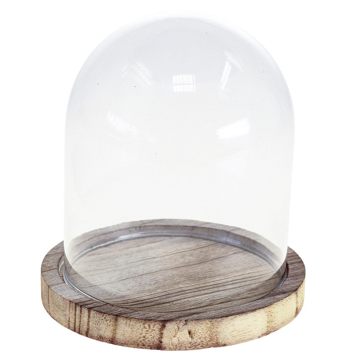 Kaemingk Tischvase Glasglocke Deko Holzteller Tischdeko Mini Käseglocke 13cm
