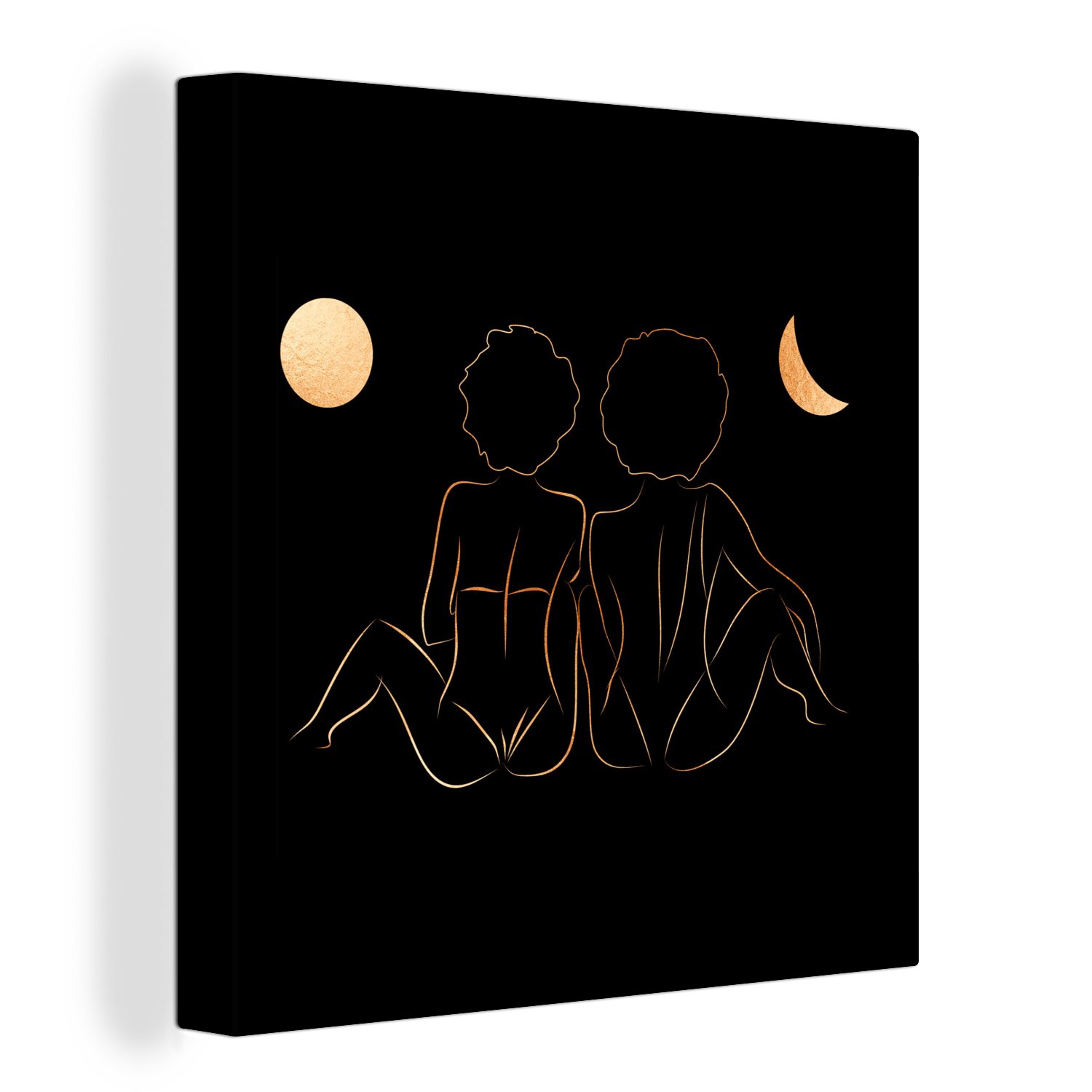 OneMillionCanvasses® Leinwandbild Frauen - Mond - Gold - Strichzeichnung, (1 St), Leinwand Bilder für Wohnzimmer Schlafzimmer