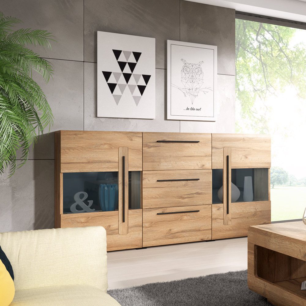 Lomadox Sideboard TURDA-83, Grandson Nb. modern mit Absetzungen in schwarz günstig online kaufen