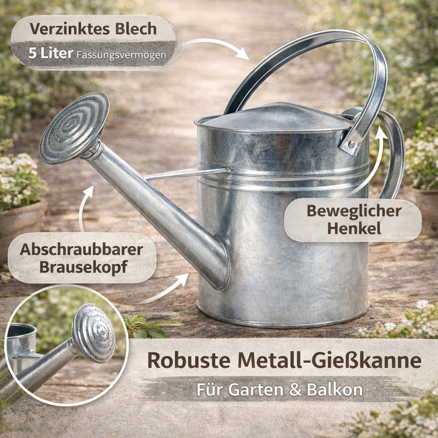 sesua Gießkanne Zink-Gießkanne 5L mit Henkel