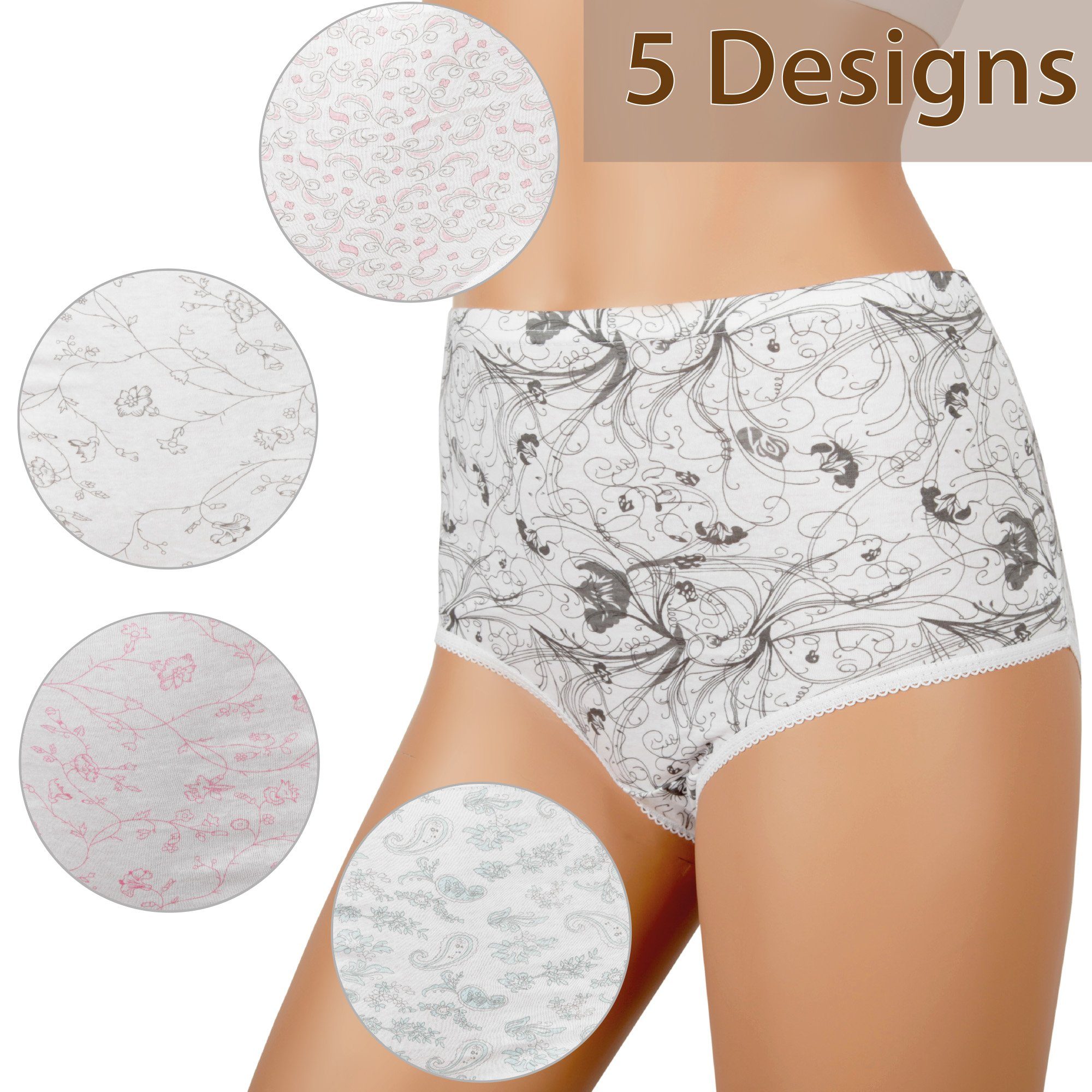 hemmy Fashion Hüftslip BHS-05152 (5-St) Damen Slips - 100% Baumwolle - hohe Taille mit Gummibund, Hüftslip