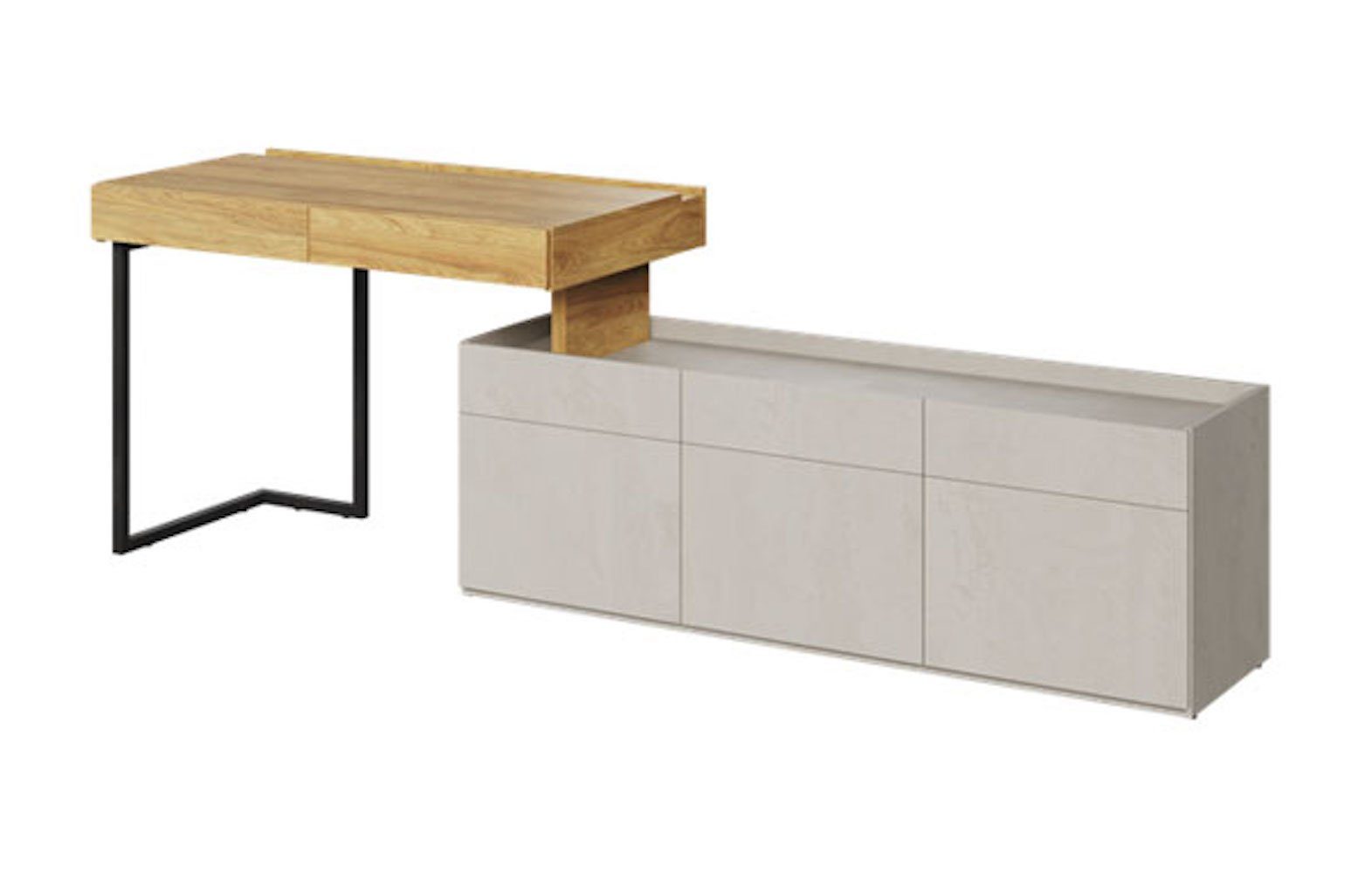 Feldmann-Wohnen Eckschreibtisch Teen Flex (Teen Flex, Kinderzimmer-Set), 2-teilig Hickory Natur betonfarben