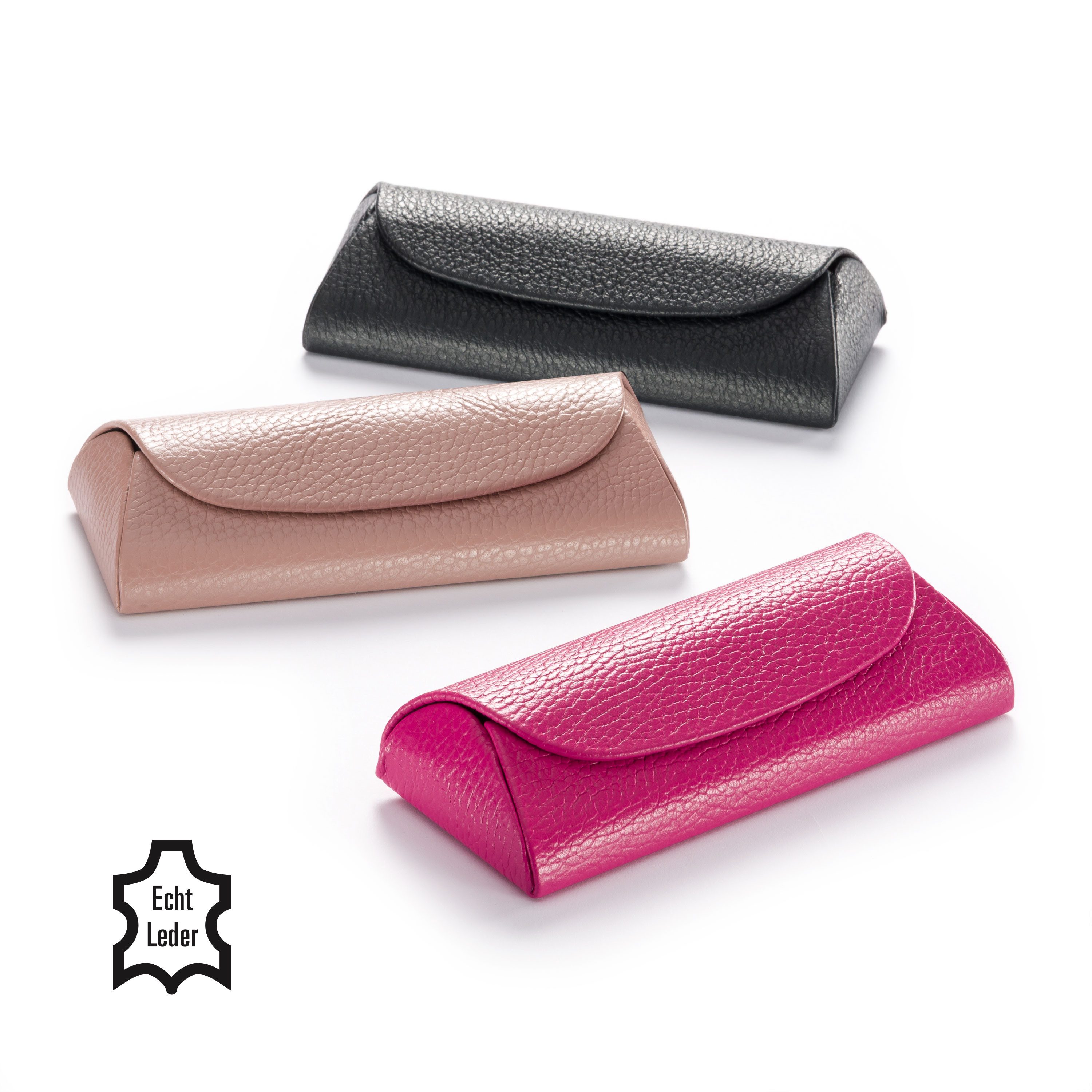 FEFI Brillenetui Echt-Leder, in aufregenden Farben, Handmade, mit Magnetverschluß, Set aus 1 Etui + hochwertigem Mikrofasertuch