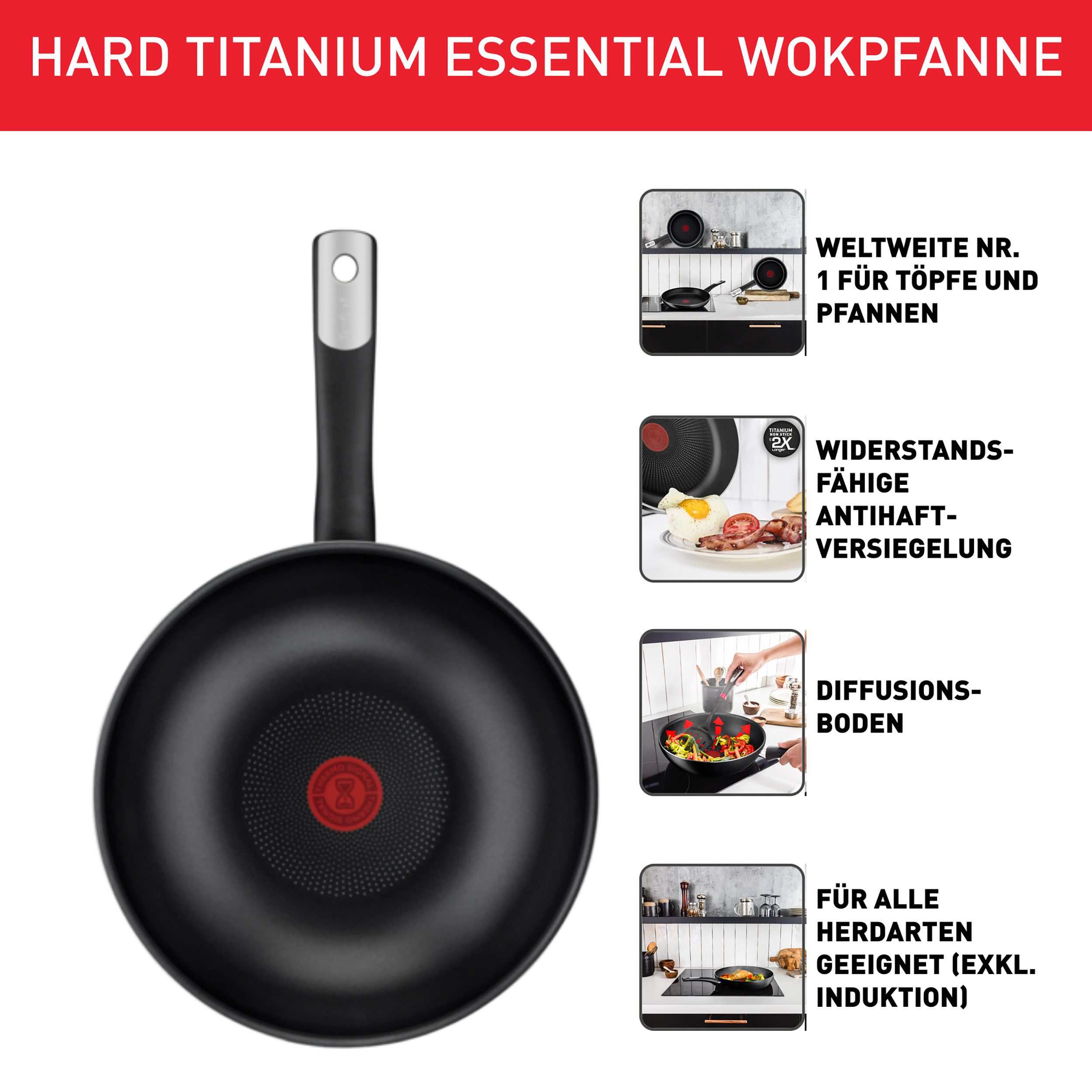 Tefal Bratpfanne Hard Titanium Essential, Aluminium (1-tlg), 28 cm, Antihaftbeschichtung, Thermo-Signal, tiefe Form, made in France