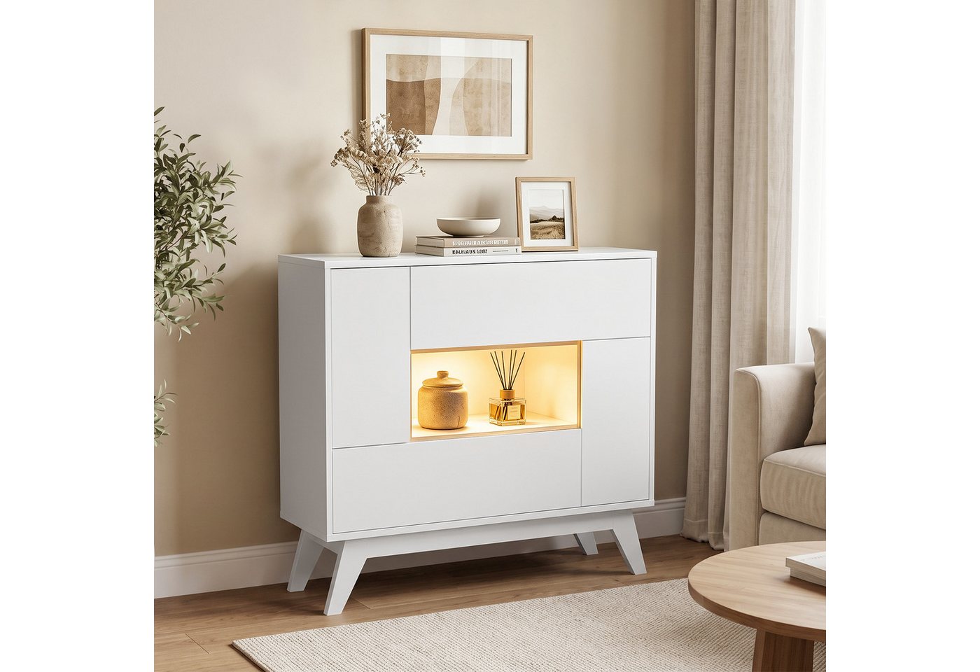 OYRREU Kommode Geometrisches Rechteck-Design Sideboard mit LED (TOPSELLER! Viel Stauraum), Flurmöbel, Wohnzimmer, Flur & Eingang, 100x34x92 cm