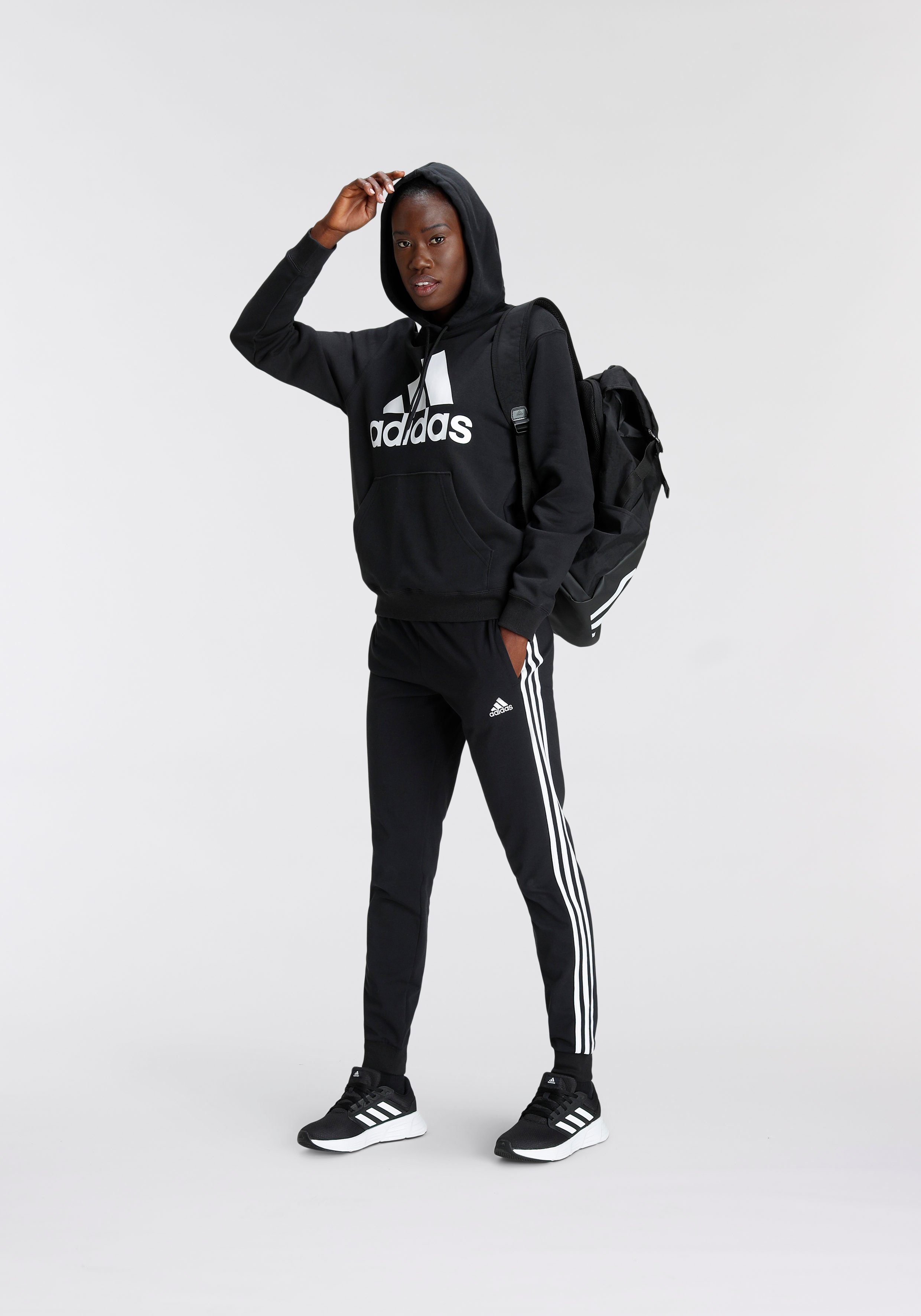 BIG FRENCH / ESSENTIALS Black Kapuzensweatshirt TERRY LOGO REGULAR HOODIE Sportswear White adidas