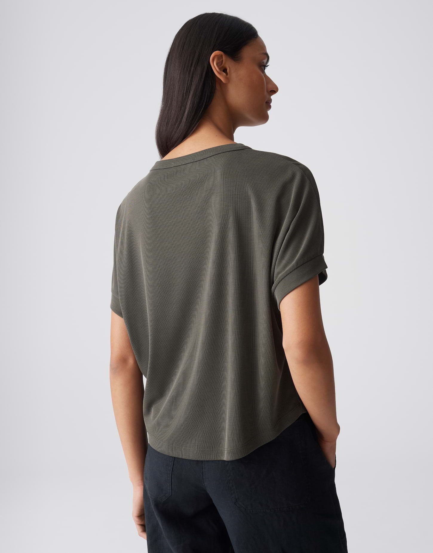 OPUS Kurzarmshirt Setama mit Rippstruktur Boxy Shirt Der abgerundete Saum wirkt modern und unkompliziert