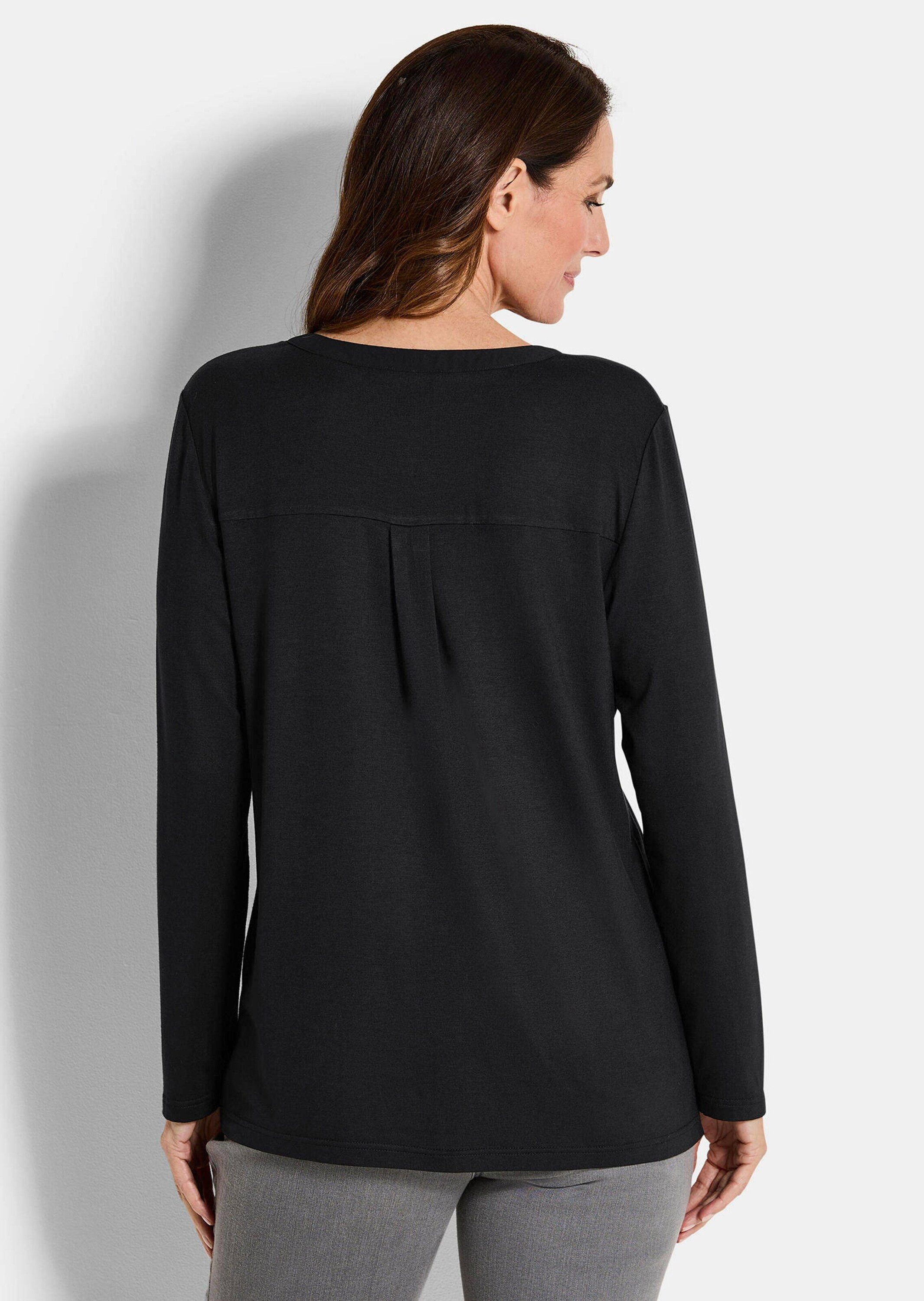 GOLDNER Shirtbluse Kurzgröße: Langarmshirt mit Rundhals und V-Schlitz und langen Ärmeln – Bild 3 von 5