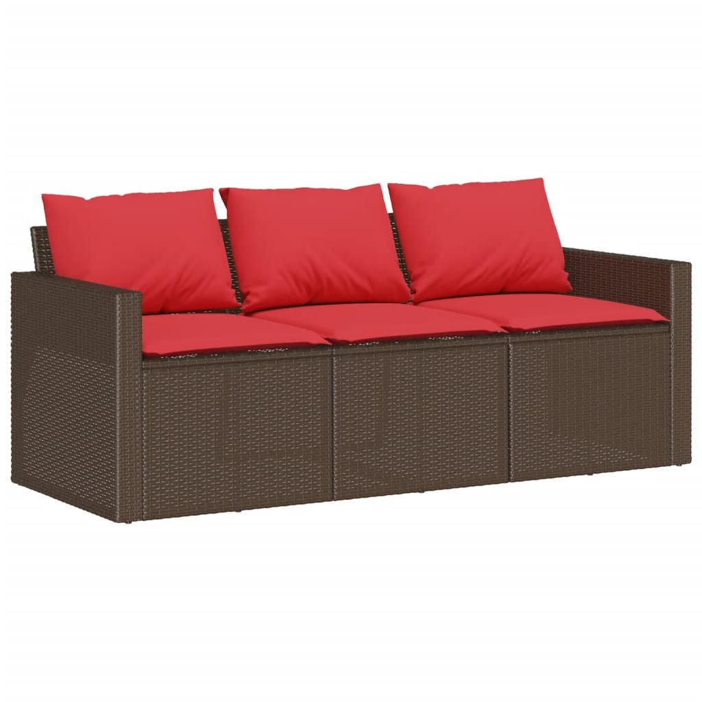 vidaXL Loungesofa Gartensofa mit Kissen 3-Sitzer Braun Poly Rattan, 1 Teile