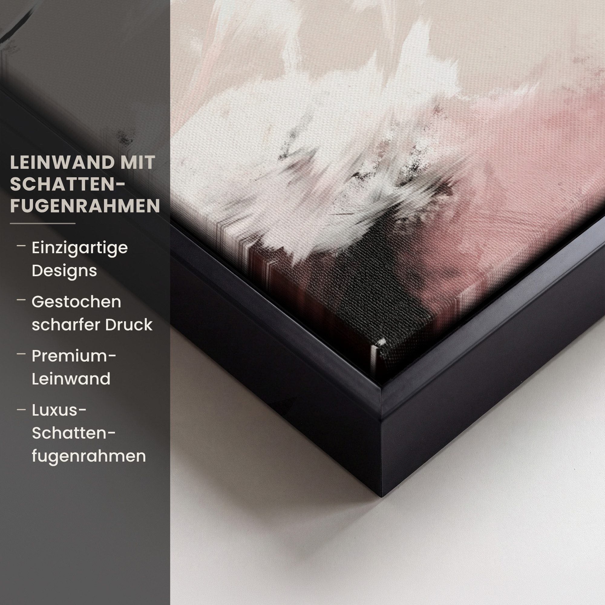 OneMillionCanvasses® Leinwandbild mit Rahmen - Farbe - Abstrakt - Rosa - Weiß, Fotodruck (1 St), Leinwand Bilder Klein, Wand Dekoration Aesthetic 20x20cm – Bild 3 von 5