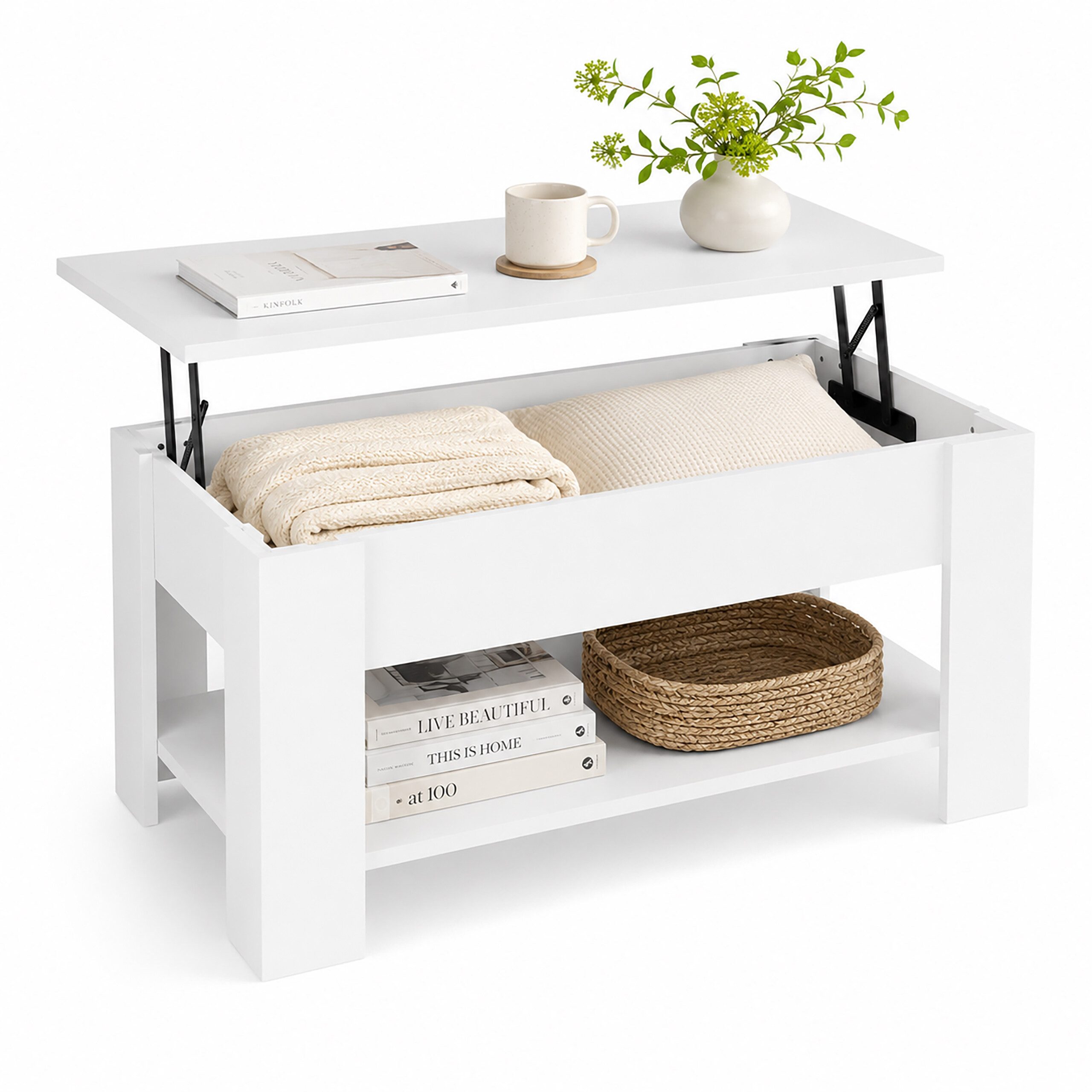 relaxdays Couchtisch Aufklappbarer Couchtisch (1-St), weiß