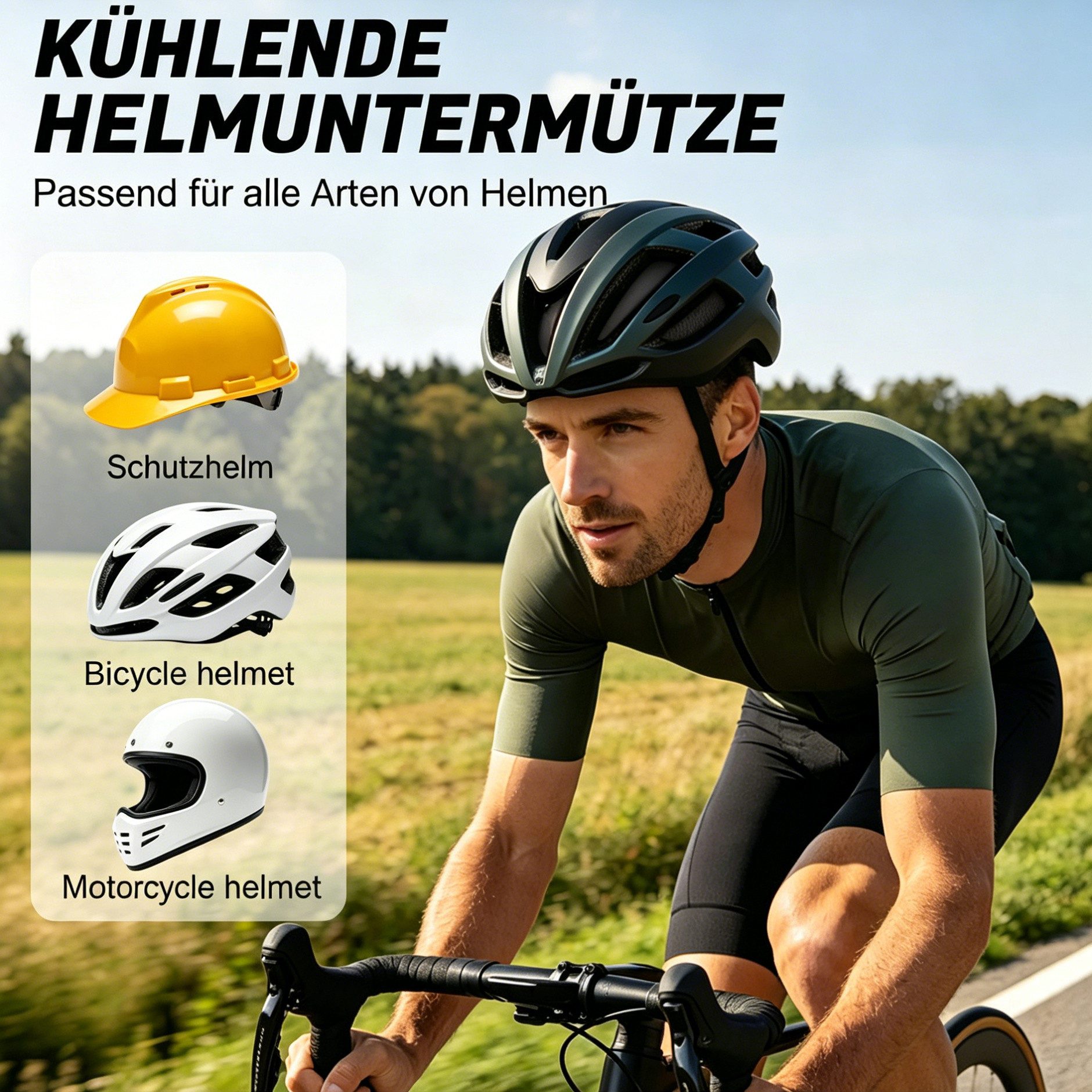 Bwecuy Unterhelmmütze Atmungsaktive Mesh-Helm-Innenmütze, visierlose Fahrradkappe, leicht und schnelltrocknend, Sommer-Mesh-Radsport-Kopftuchmütze