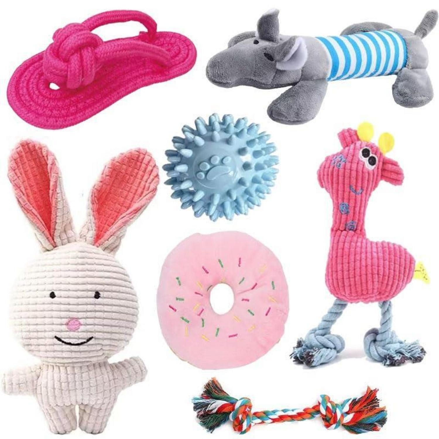 LuxusKollektion Tierquietschie Hundespielzeug Set 7 Stk Kaninchen Rosa, Textil, (7-tlg)