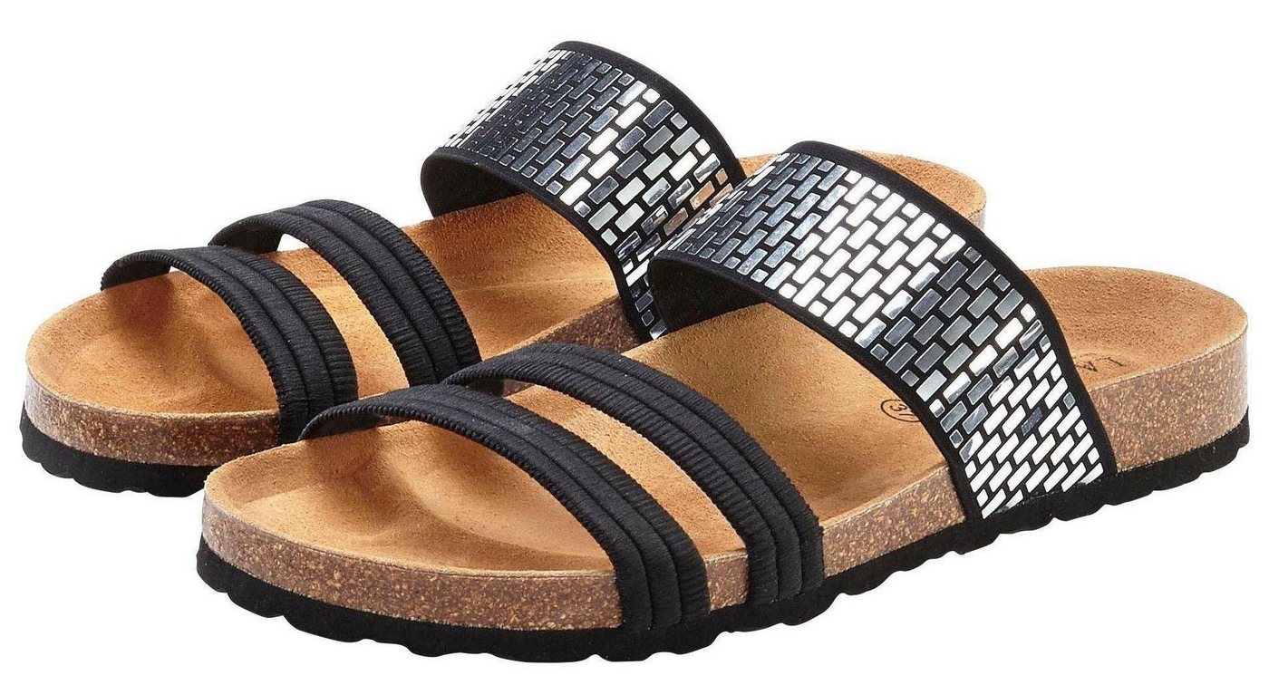 LASCANA Mule, Sandale, offener Schuh, Sommerschuh, Pantolette mit Komfortkorkfußbett aus Leder und elastischen Riemchen