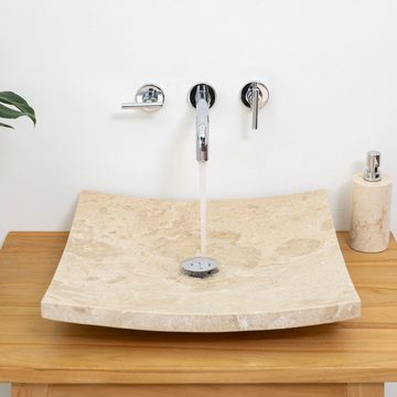 wohnfreuden Aufsatzwaschbecken Marmor Waschbecken ZEN 50 cm creme flach (Kein Set), 6_593